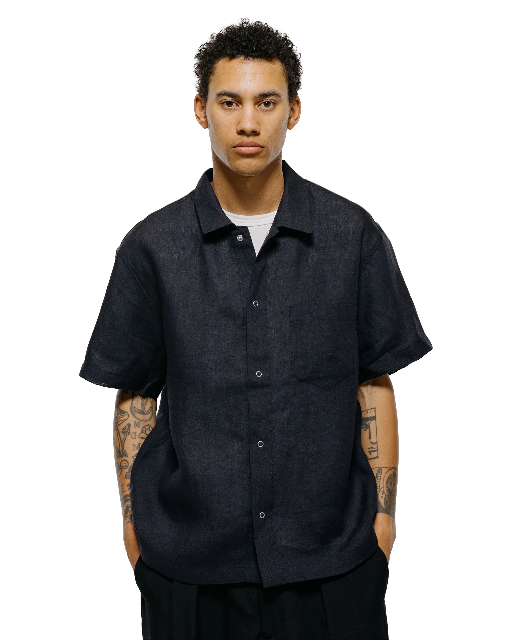 James Coward Sundown Shirt Black Lightweight Belgian Linen - Image 2