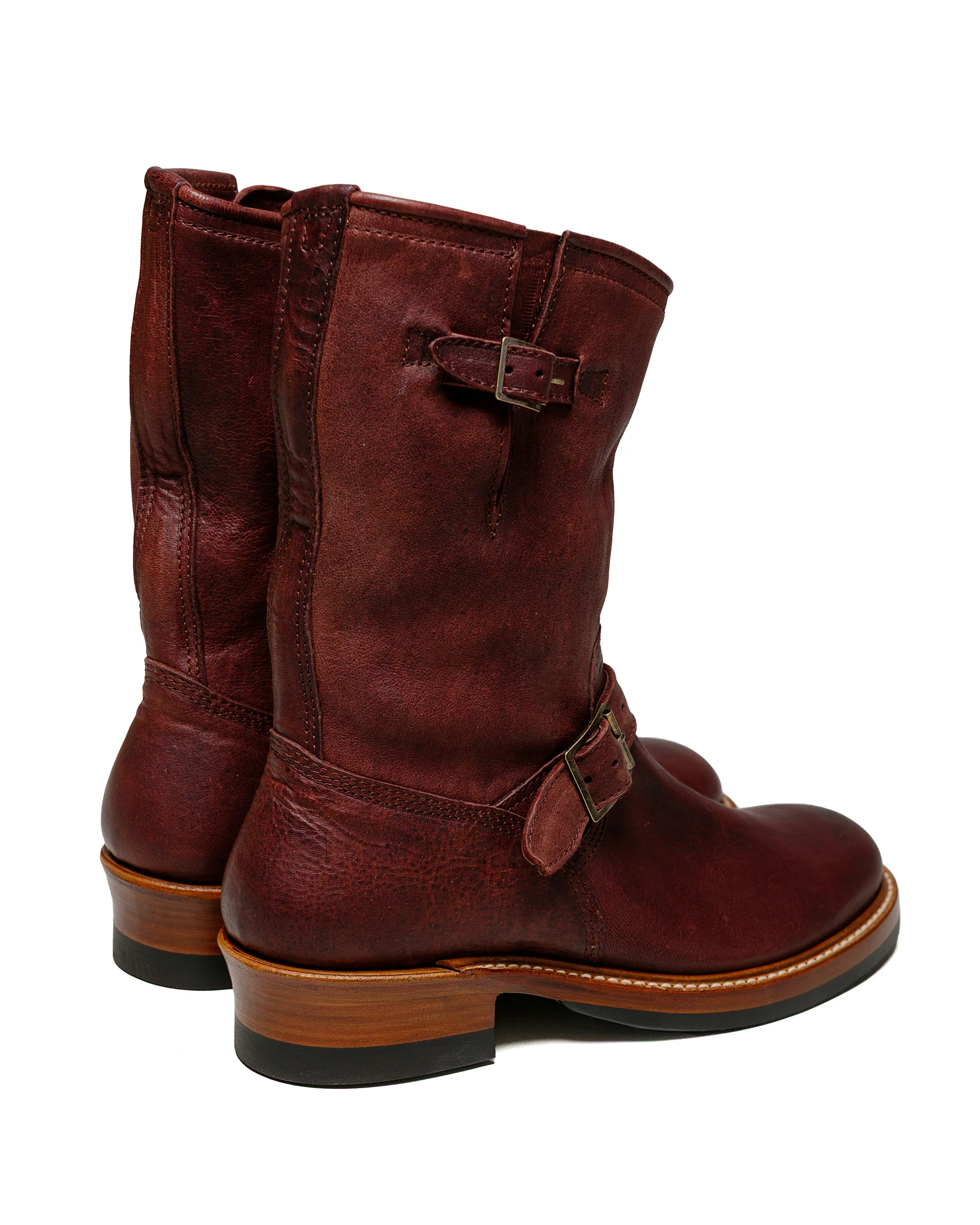 John Lofgren Bootmaker Wabash Engineer Boots Ezo Shika Deerskin Burnt Burgundy - Image 3