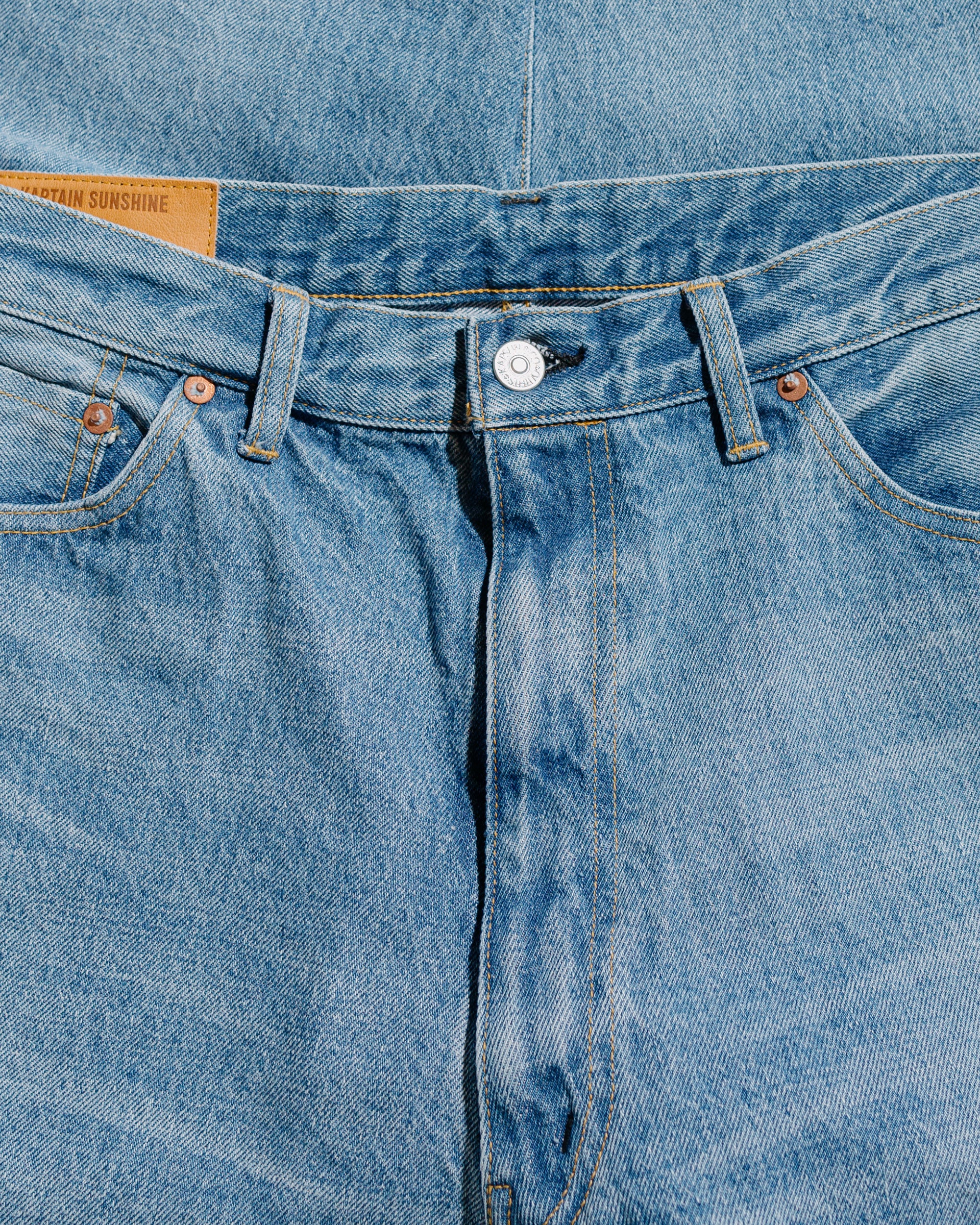 KAPTAIN SUNSHINE 5P Zipper Front Denim Pants Indigo Vintage Wash - Image 5