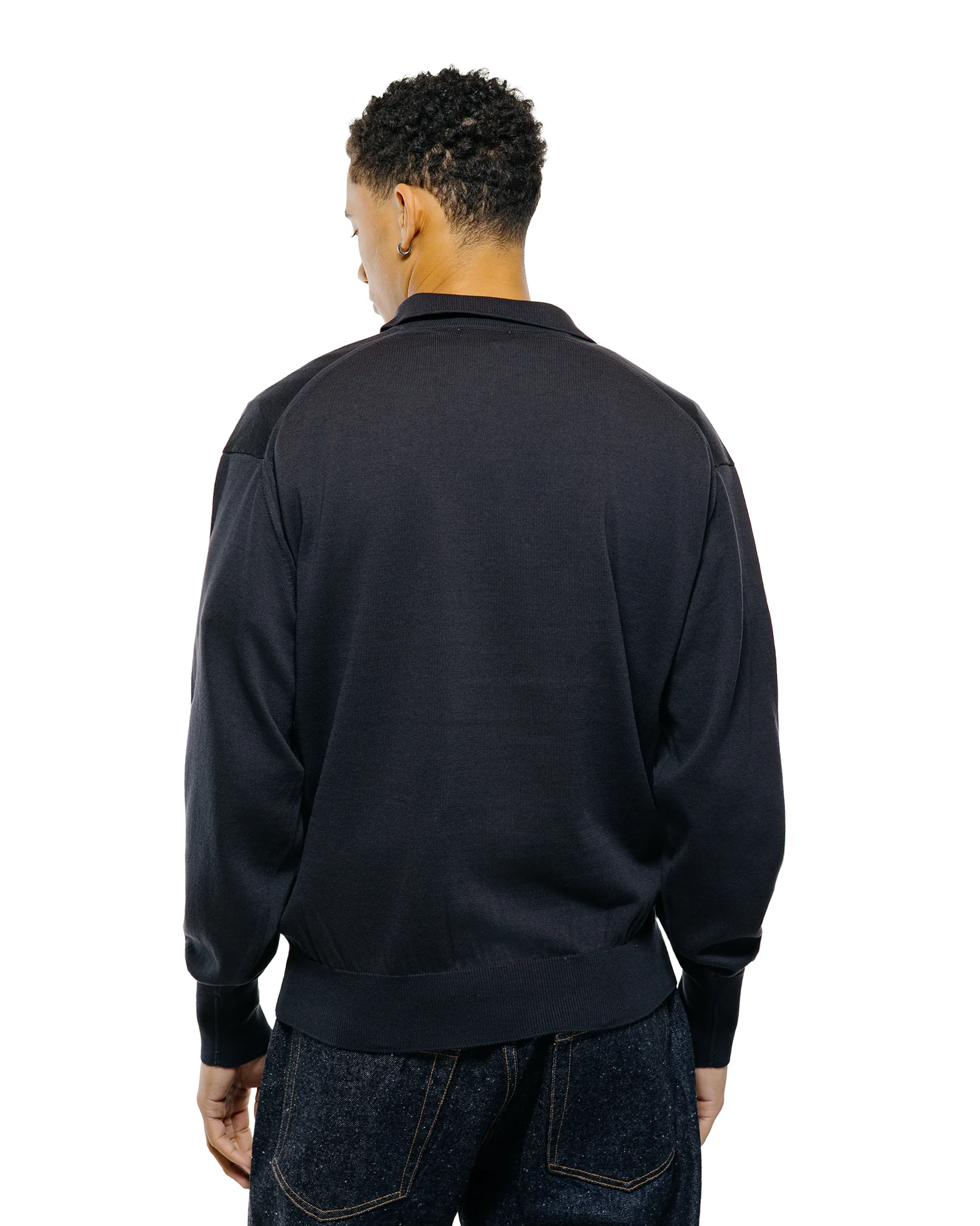 KAPTAIN SUNSHINE Cotton Knit Skipper Shirt Dark Navy - Image 3