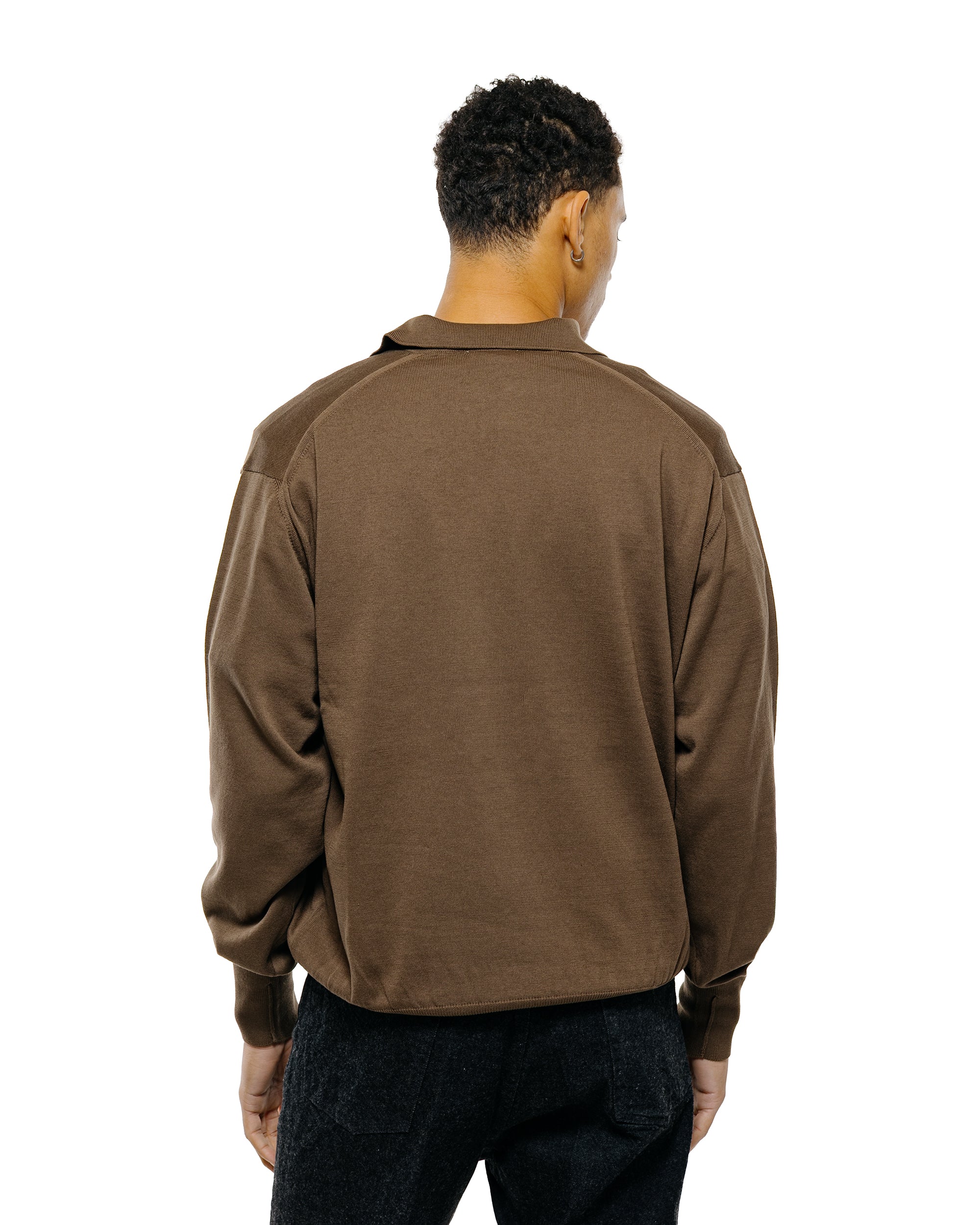KAPTAIN SUNSHINE Cotton Knit Skipper Shirt Mocha Brown - Image 4