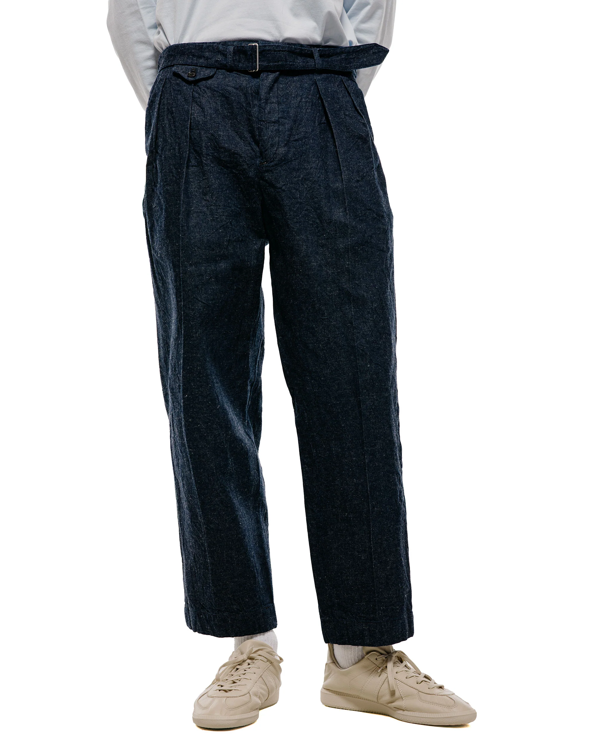 KAPTAIN SUNSHINE Cotton Linen Denim Riviera Trousers Indigo - Image 2