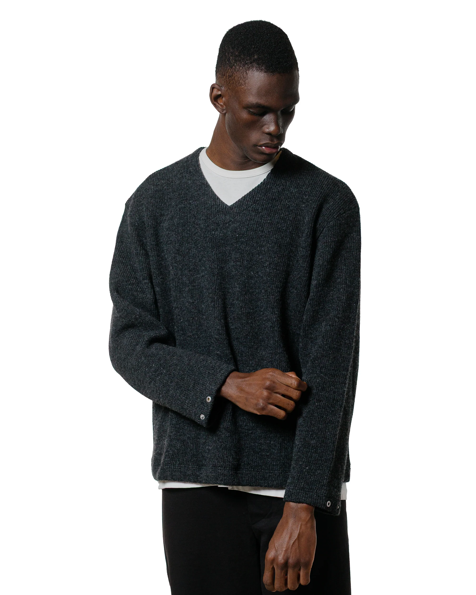 Lady White Co. V Neck Snap Sweater Charcoal - Image 2