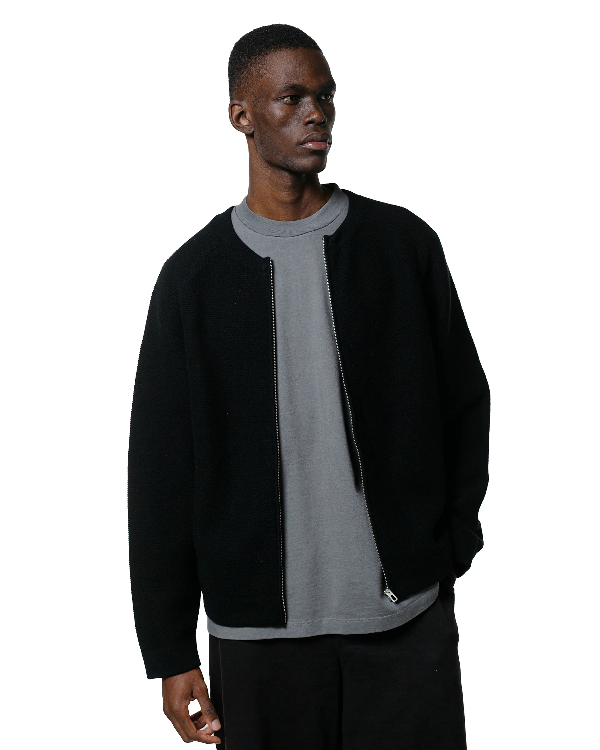 Lady White Co. Wool Link Zip Cardigan Black - Image 2