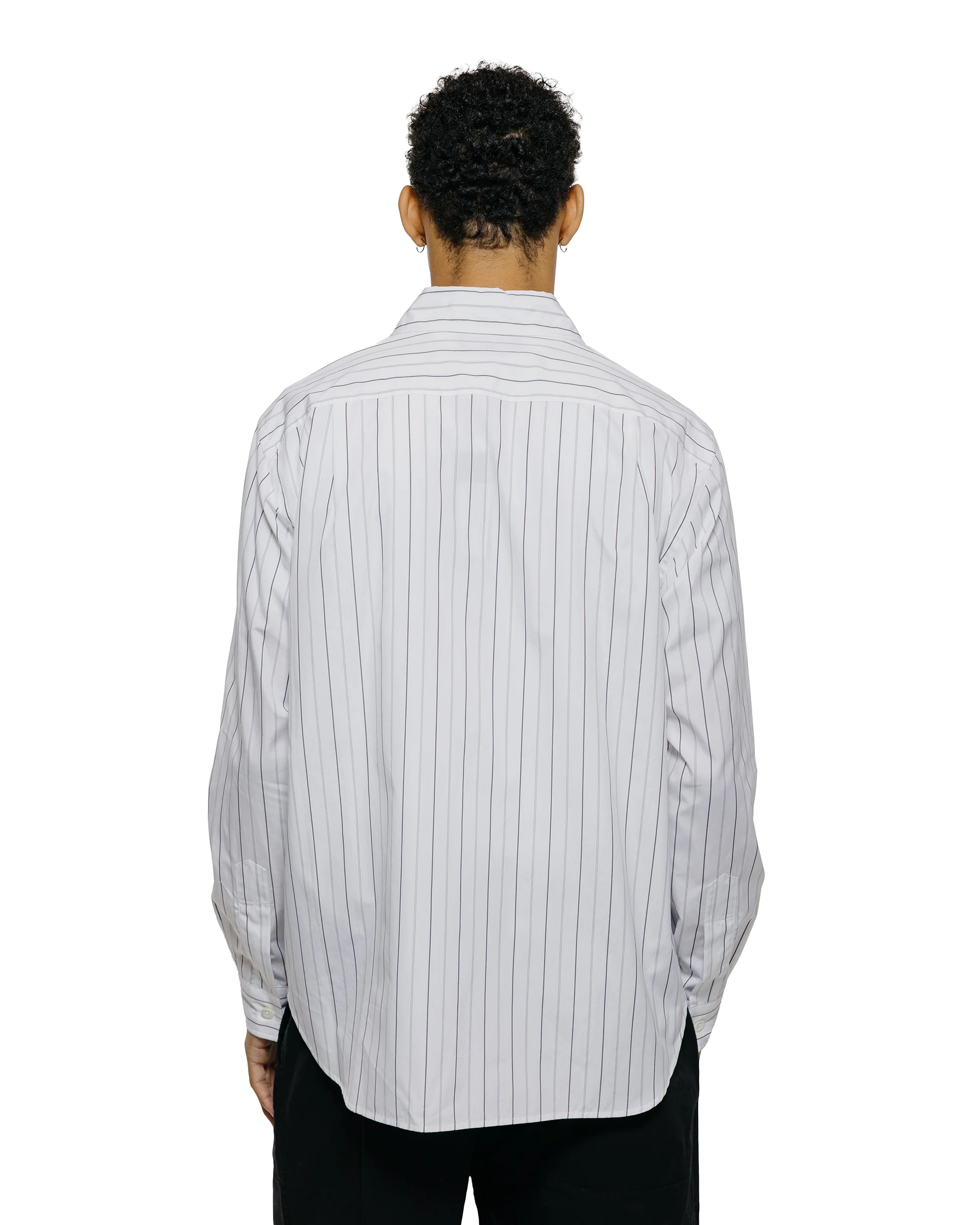 Margaret Howell Basic Shirt Wide Graphic Stripe Cotton White/Charcoal - Image 3