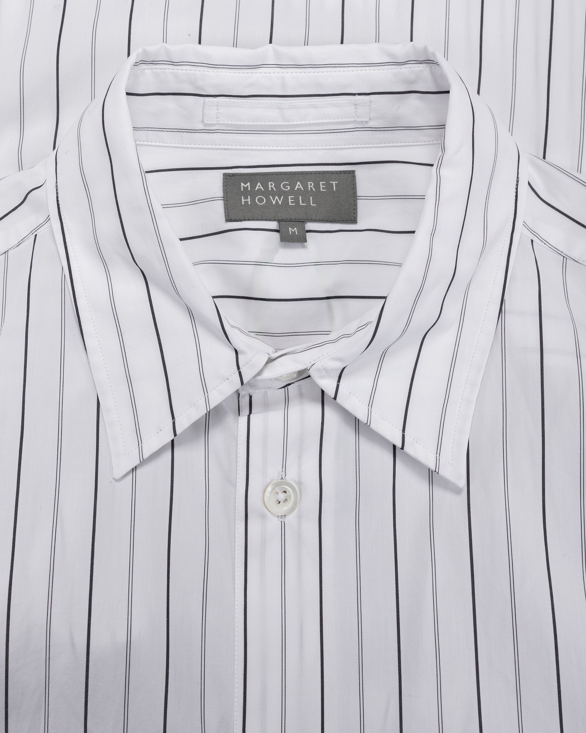 Margaret Howell Basic Shirt Wide Graphic Stripe Cotton White/Charcoal - Image 5