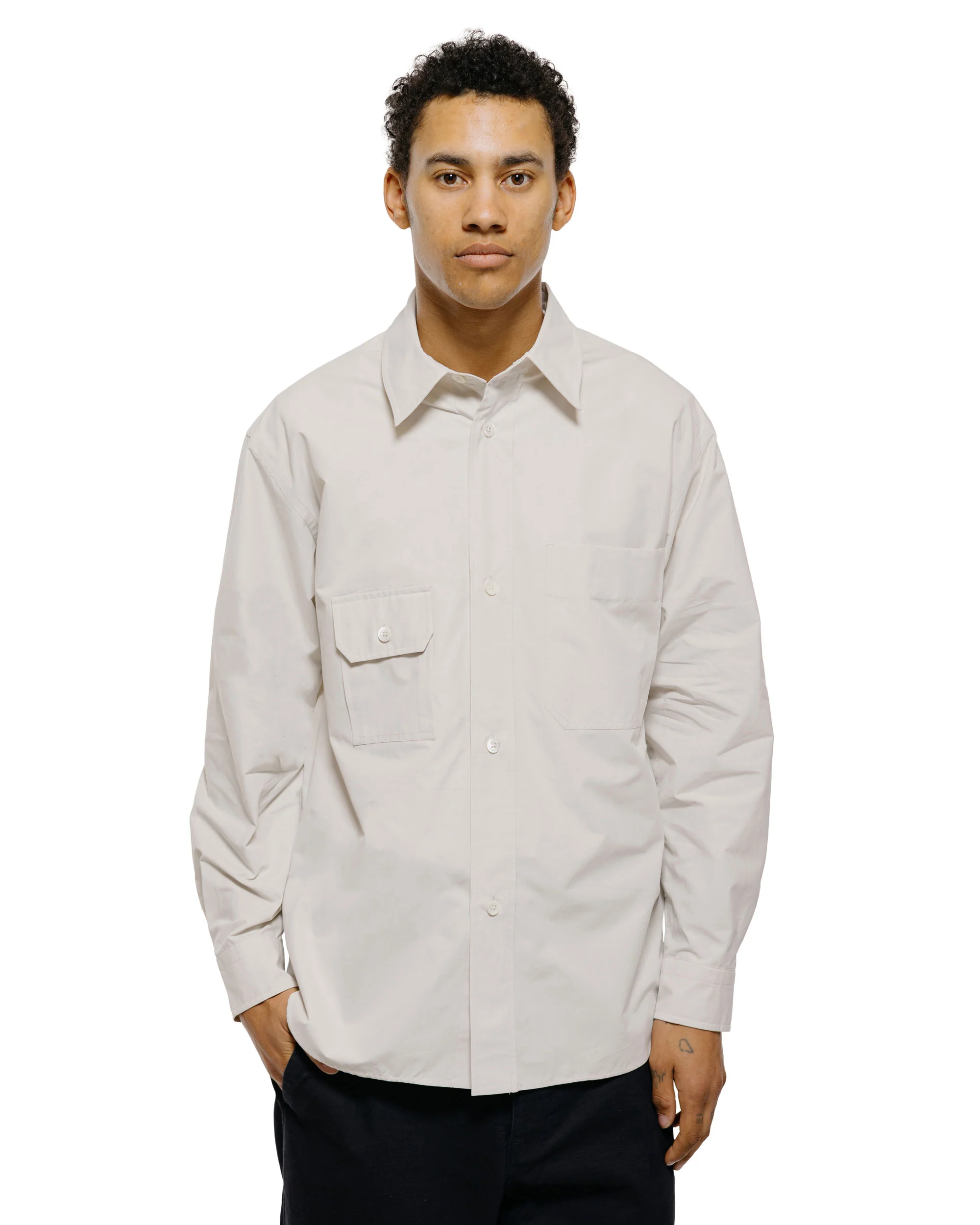 Margaret Howell Odd Pocket Shirt Yarn Dye Cotton Poplin Parchment - Image 2