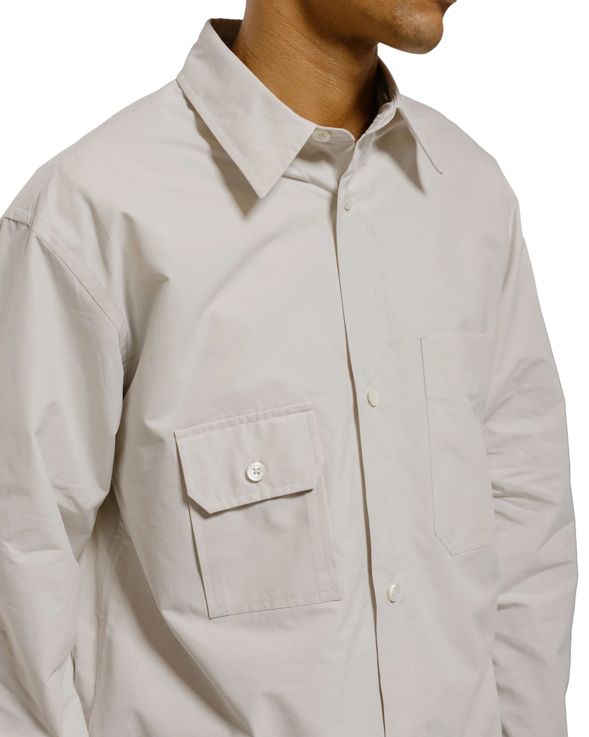 Margaret Howell Odd Pocket Shirt Yarn Dye Cotton Poplin Parchment - Image 3