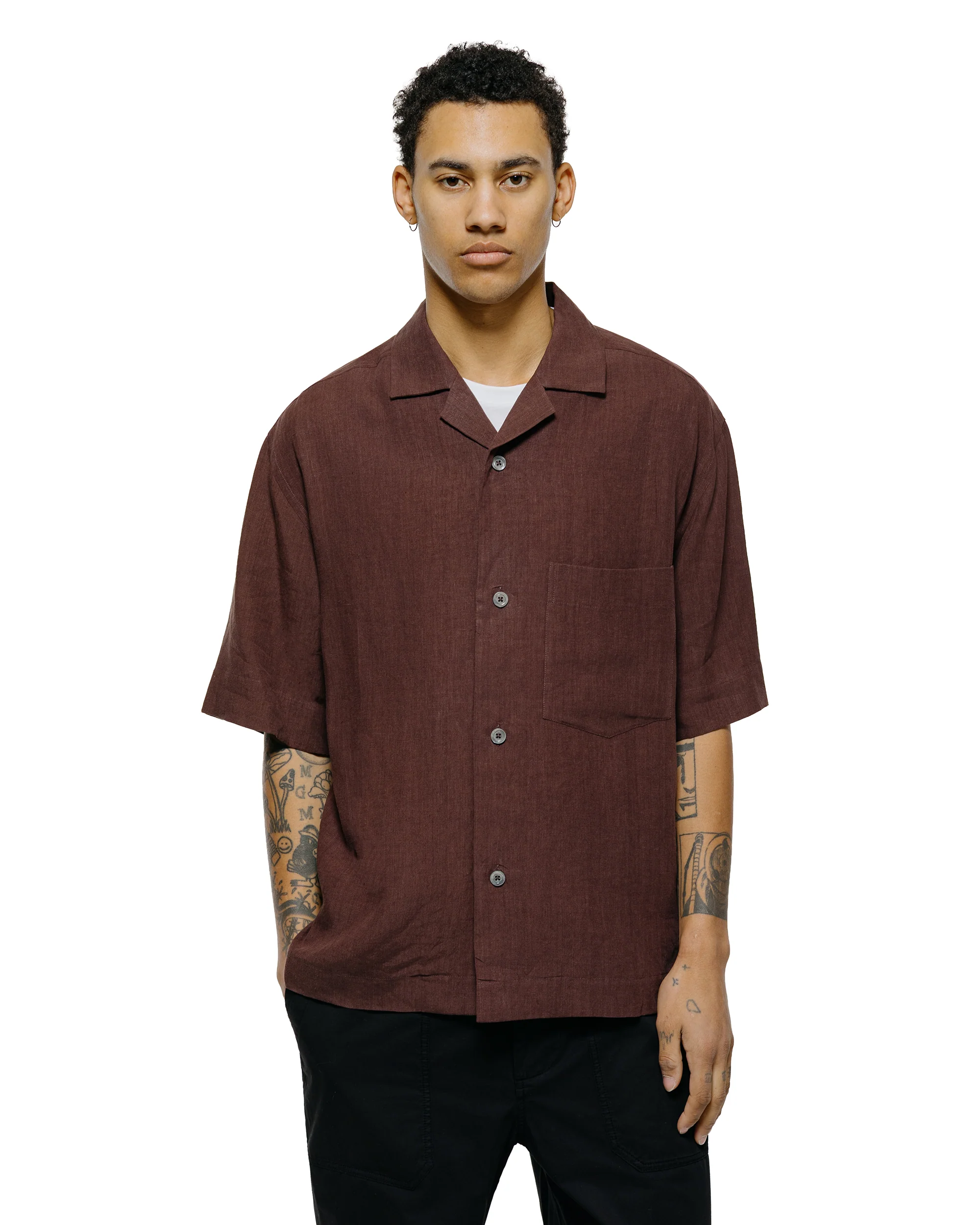 Margaret Howell Revere Collar Shirt Soft Linen Poplin Mahogony - Image 2