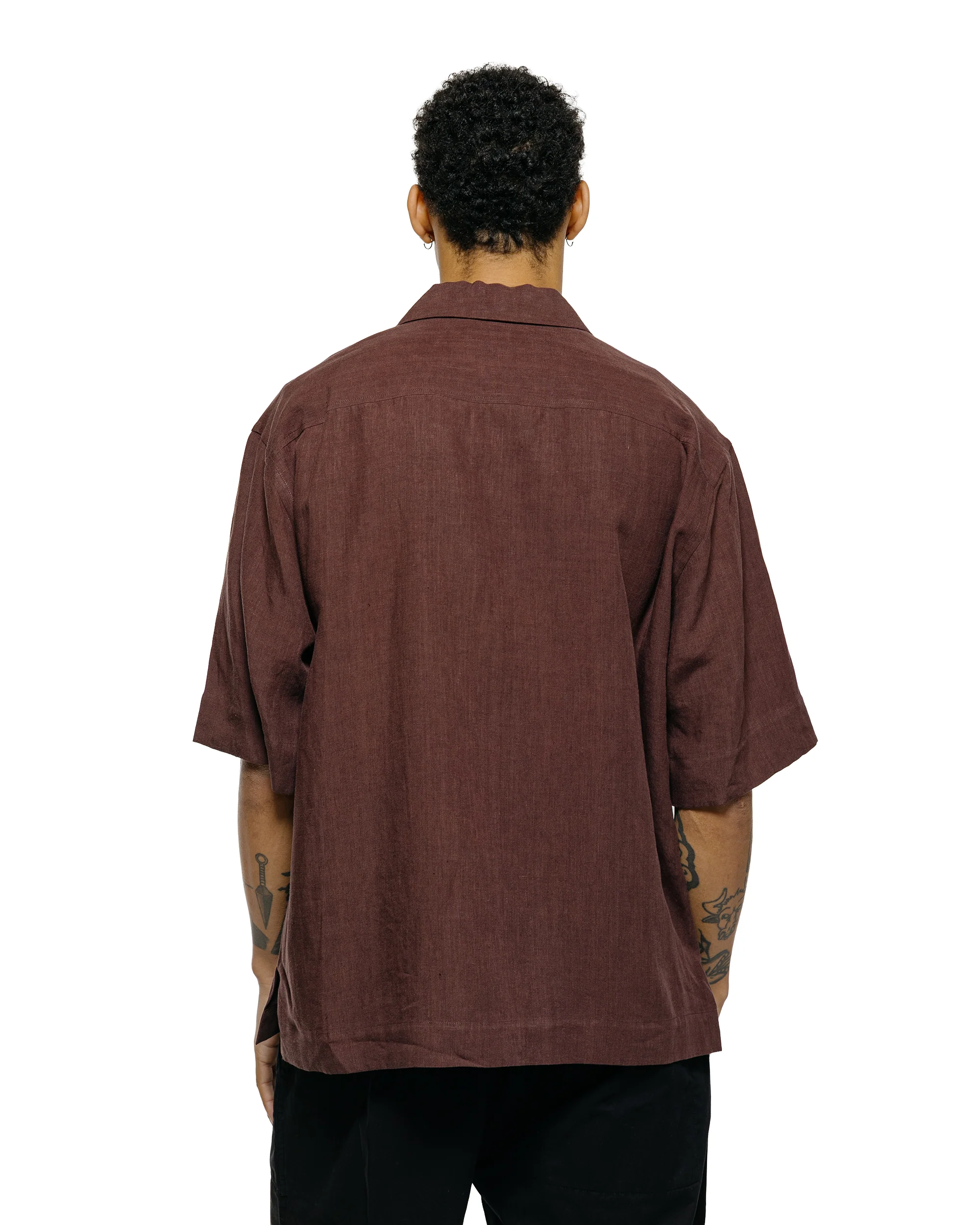 Margaret Howell Revere Collar Shirt Soft Linen Poplin Mahogony - Image 3