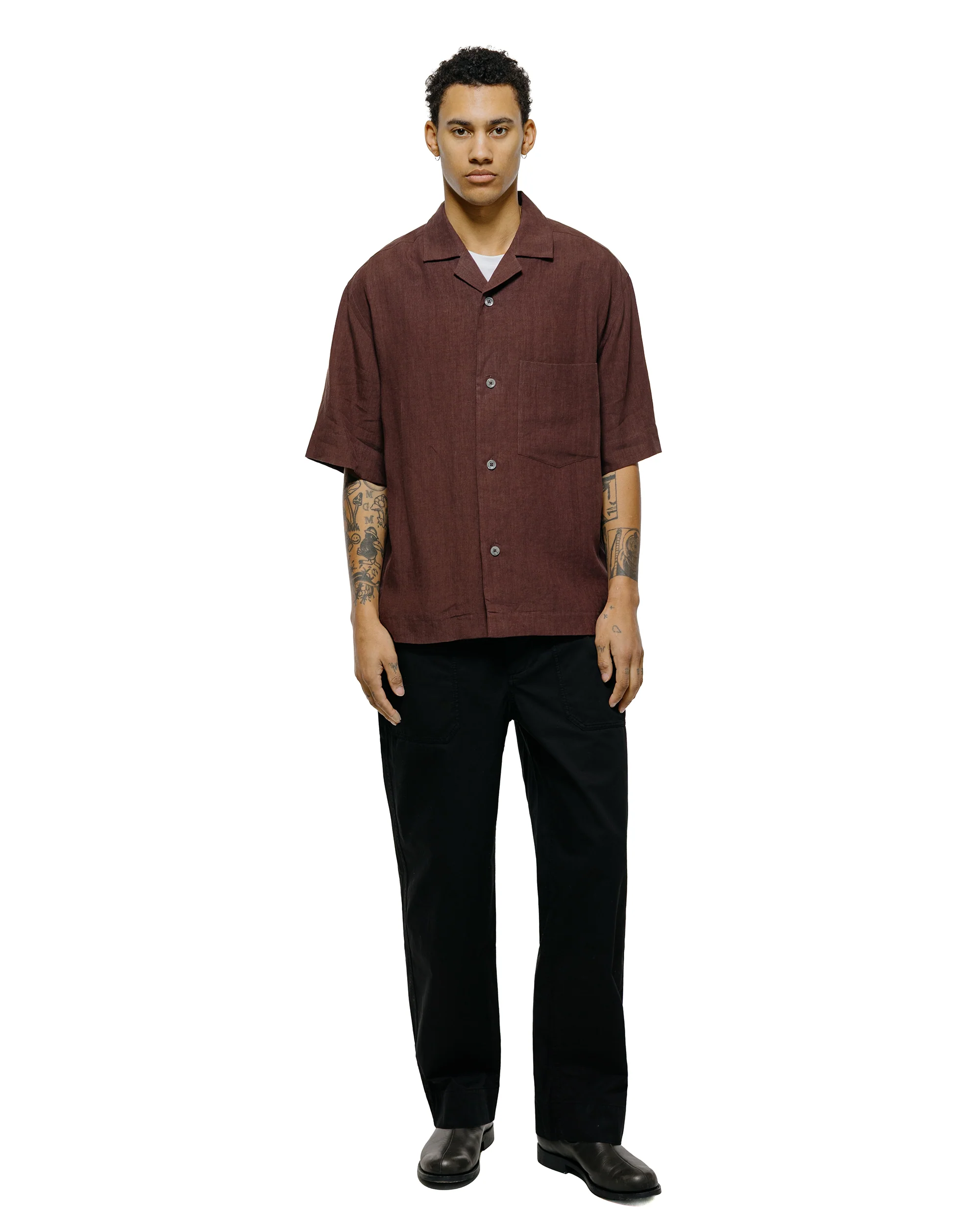 Margaret Howell Revere Collar Shirt Soft Linen Poplin Mahogony - Image 4