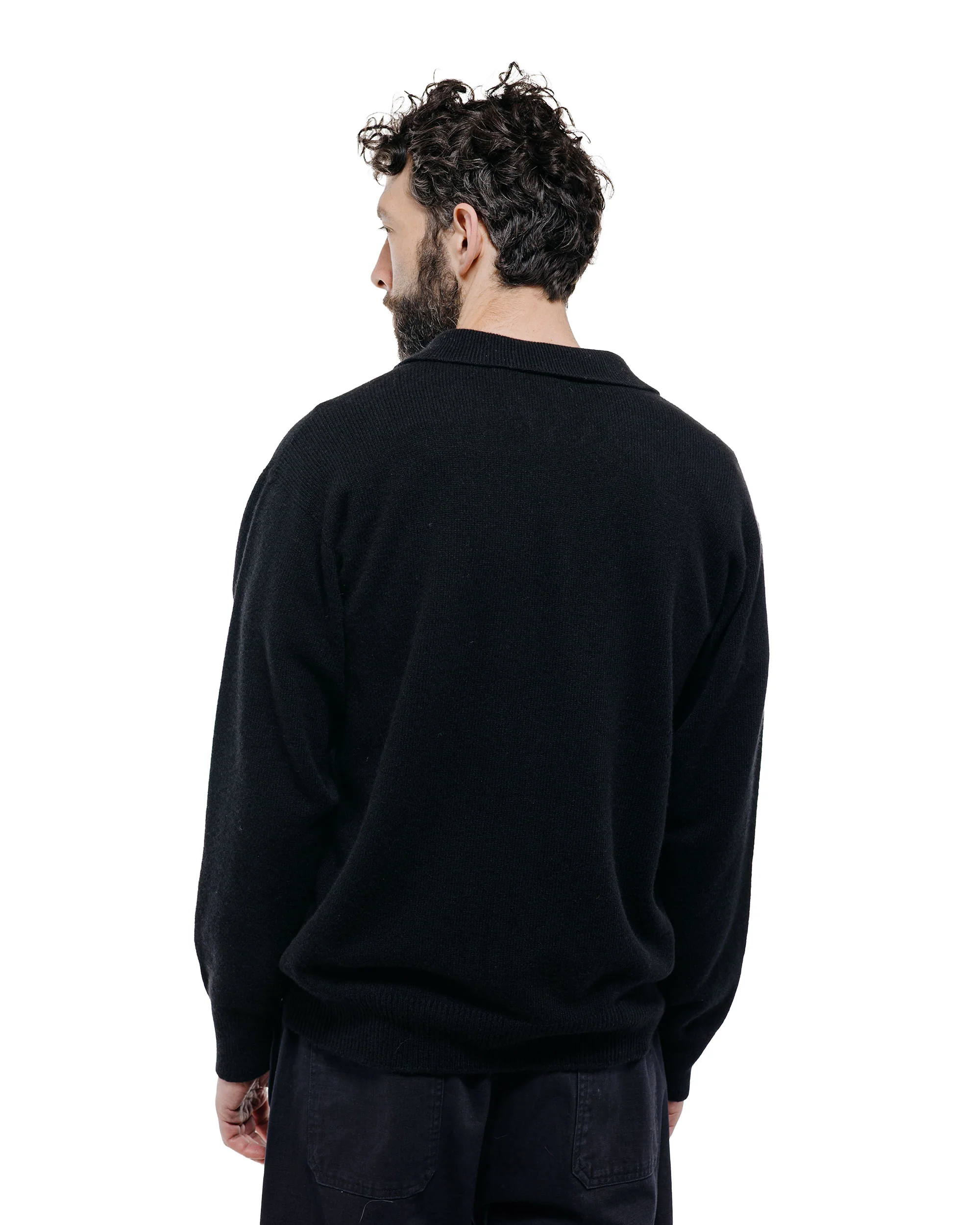 Margaret Howell Seamless Pocket Polo Shirt Merino Cashmere Black - Image 5