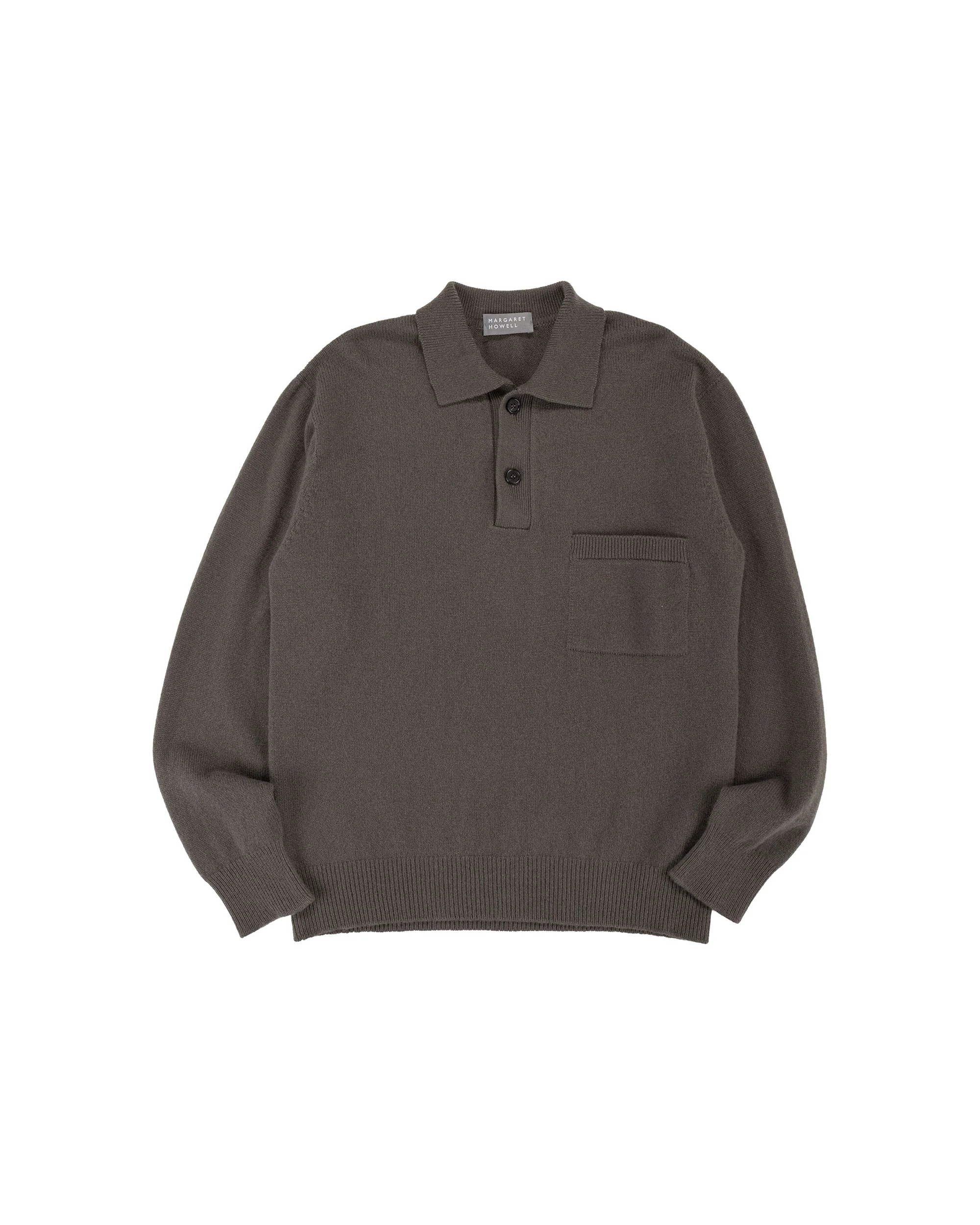 Margaret Howell Seamless Pocket Polo Shirt Merino Cashmere Graphite