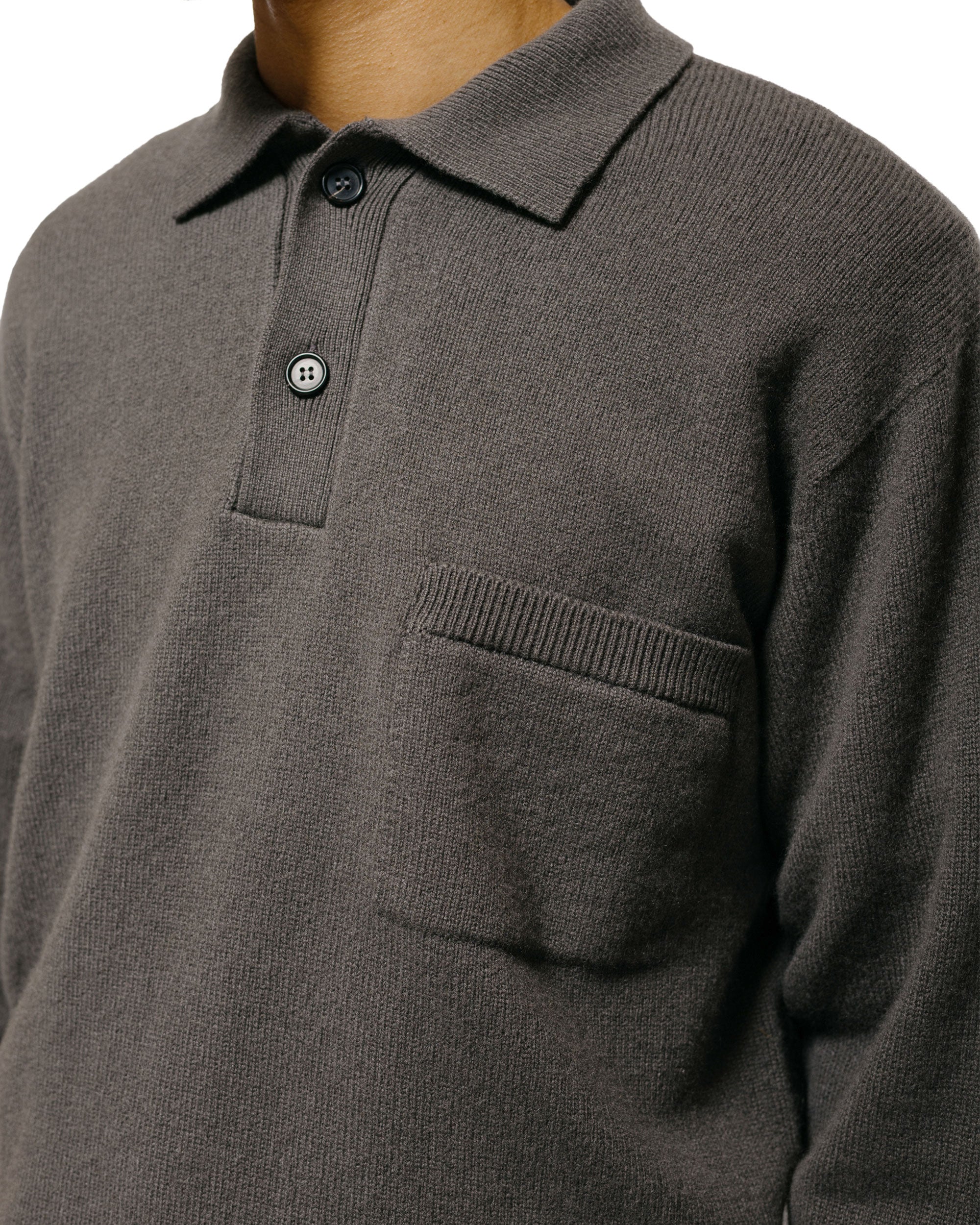 Margaret Howell Seamless Pocket Polo Shirt Merino Cashmere Graphite - Image 3