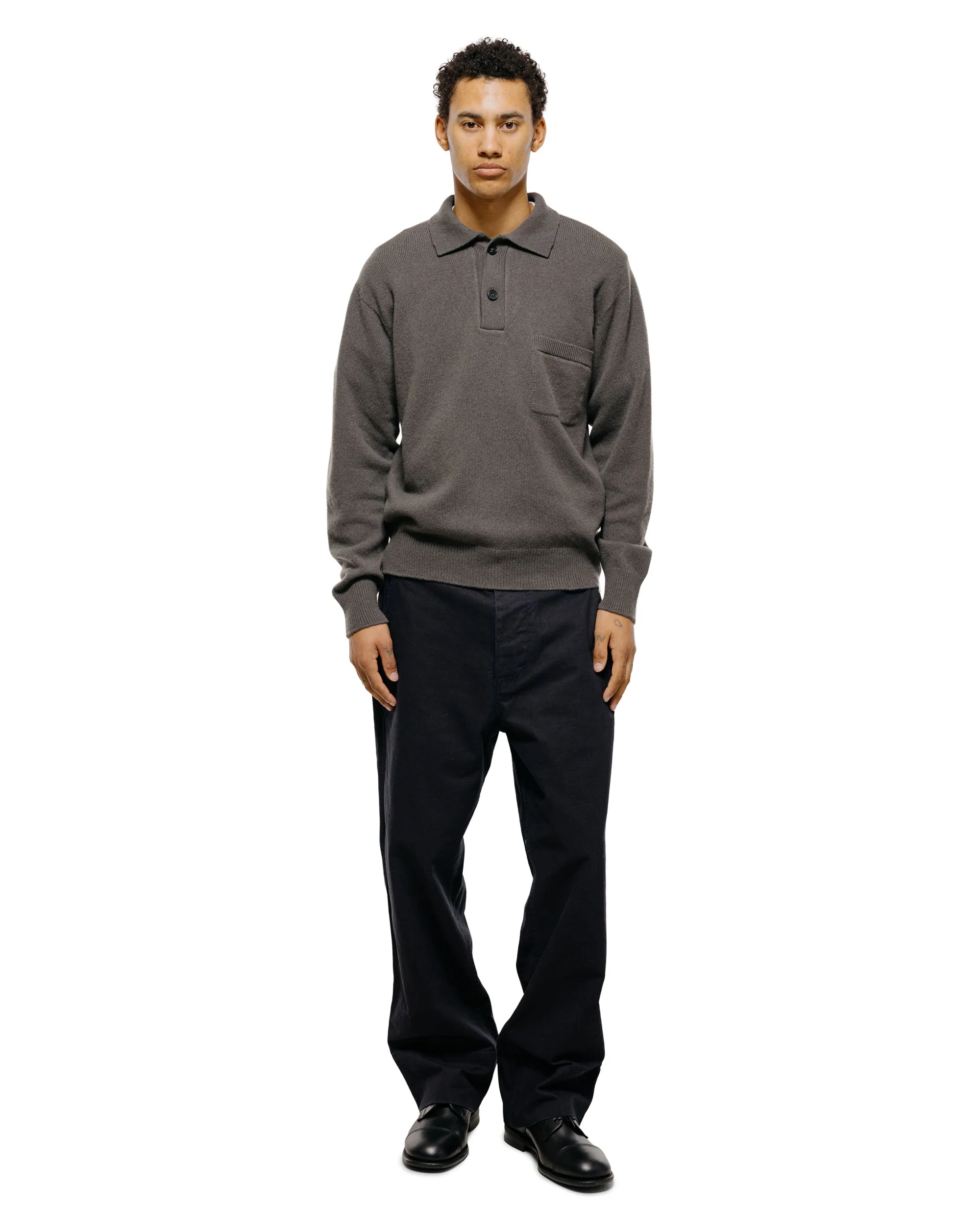 Margaret Howell Seamless Pocket Polo Shirt Merino Cashmere Graphite - Image 5
