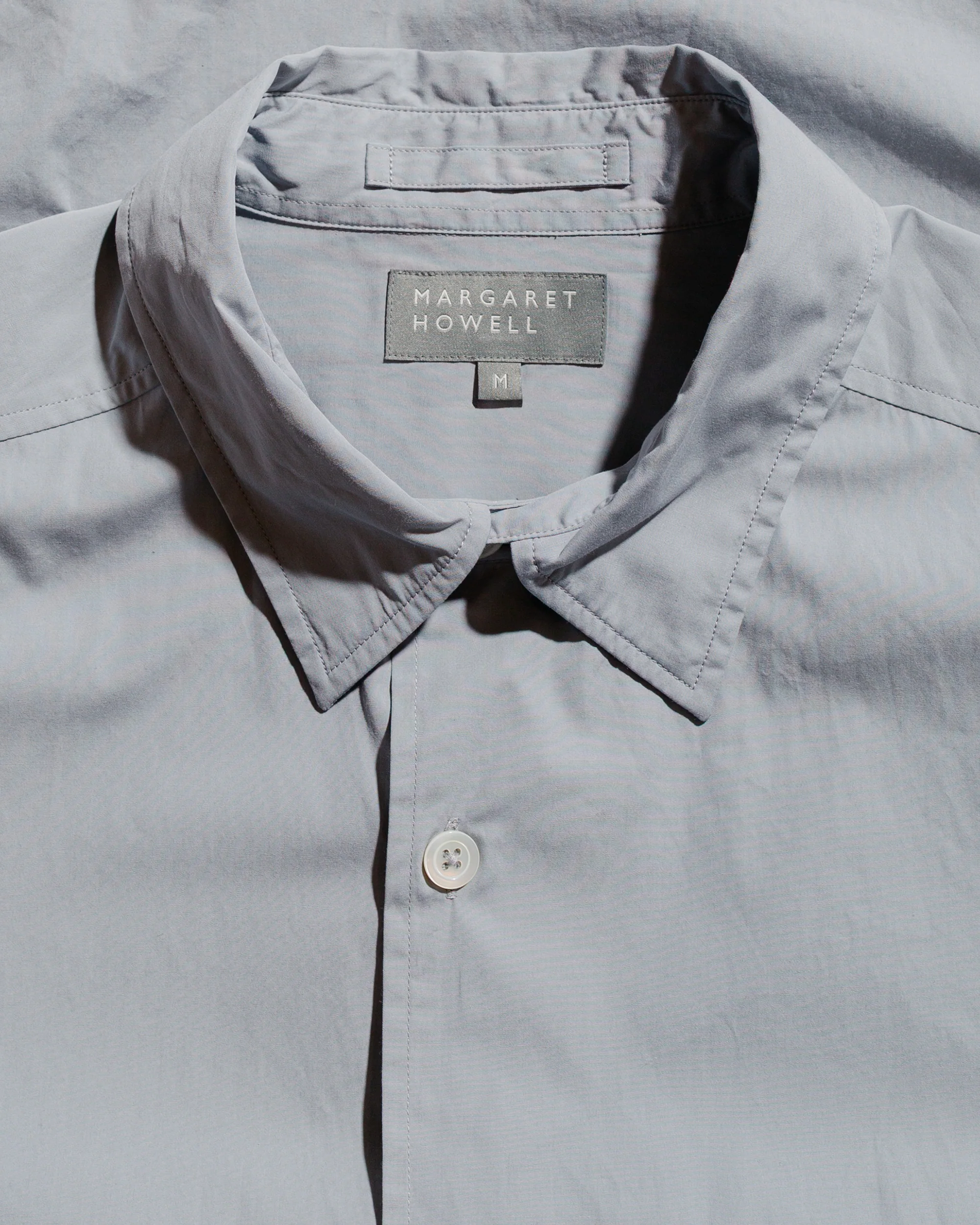 Margaret Howell Short Sleeve Flap Pocket Shirt Compact Cotton Plainweave Pewter - Image 5
