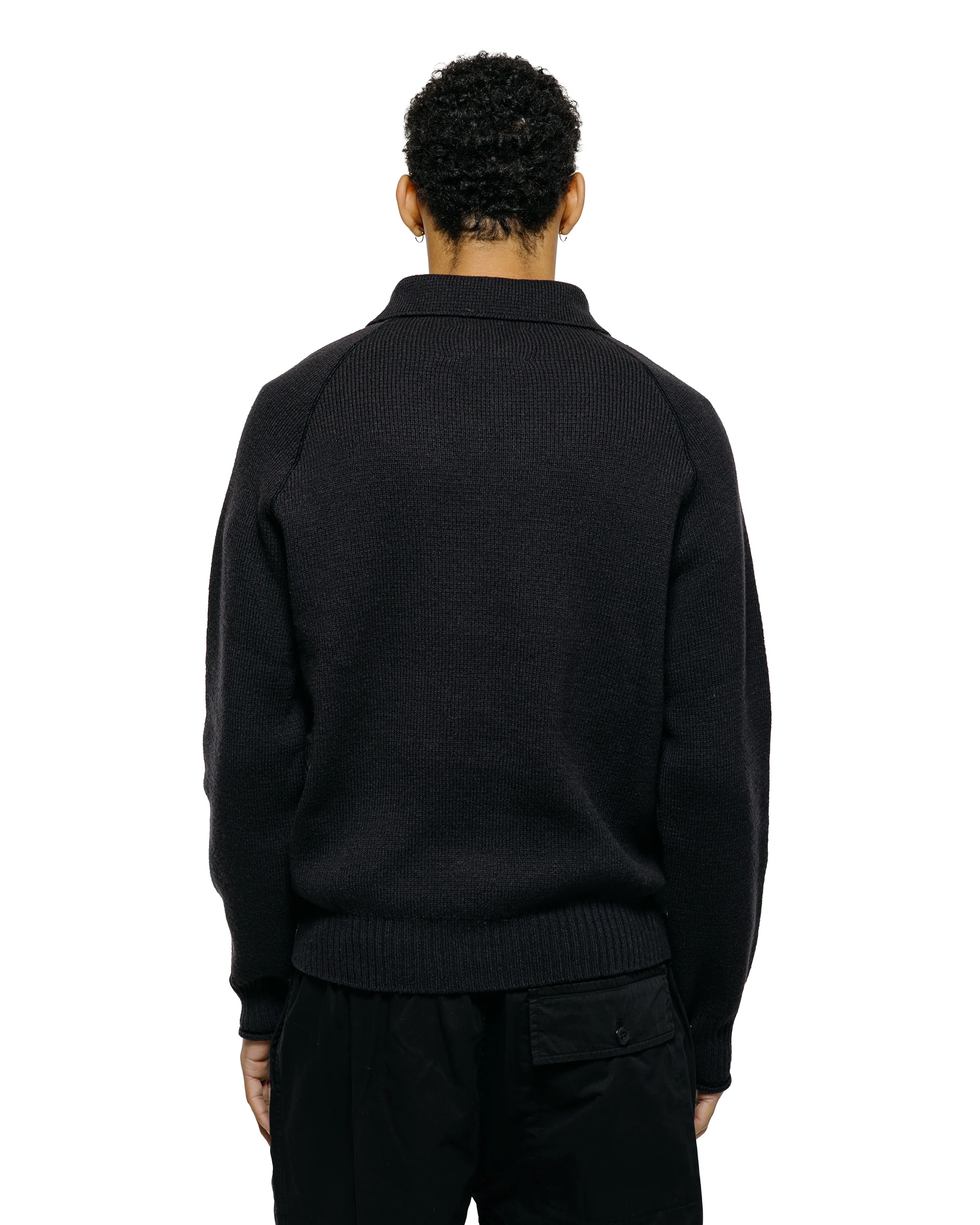 Margaret Howell Zip Up Polo Jumper Wool Cotton Black - Image 4