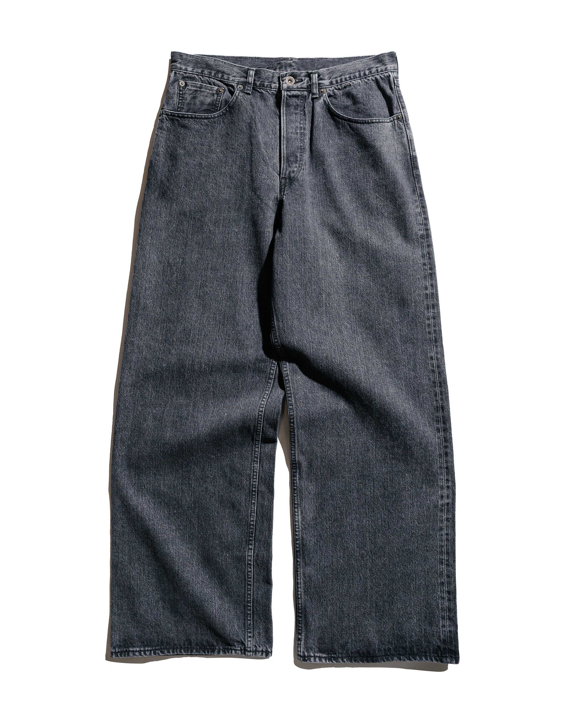 marka Wide Leg Jeans Organic Cotton 13.5oz Selvedge Denim Faded Black