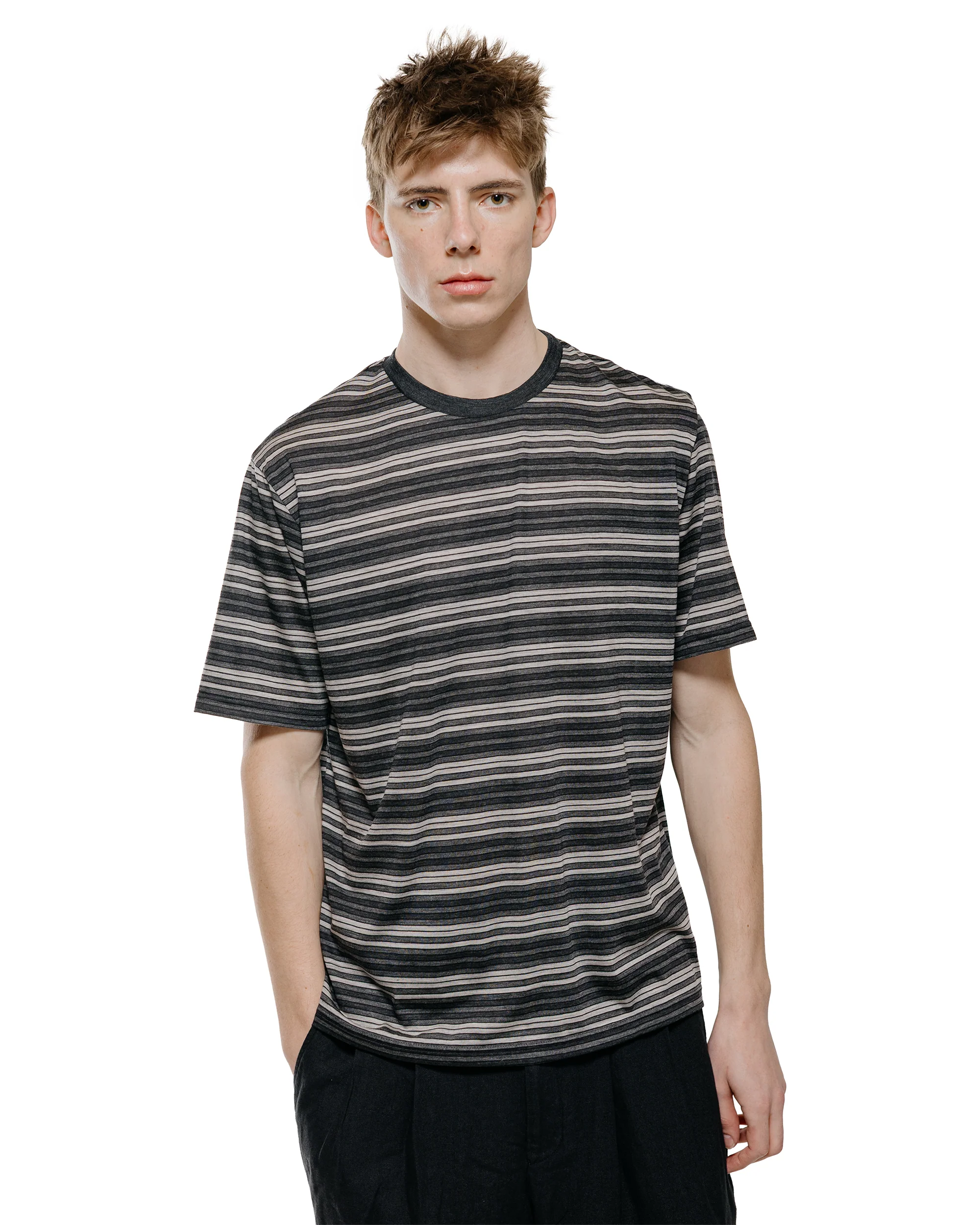 marka Crew Neck Tee Super120s Washable Wool Jersey Gray Border - Image 2