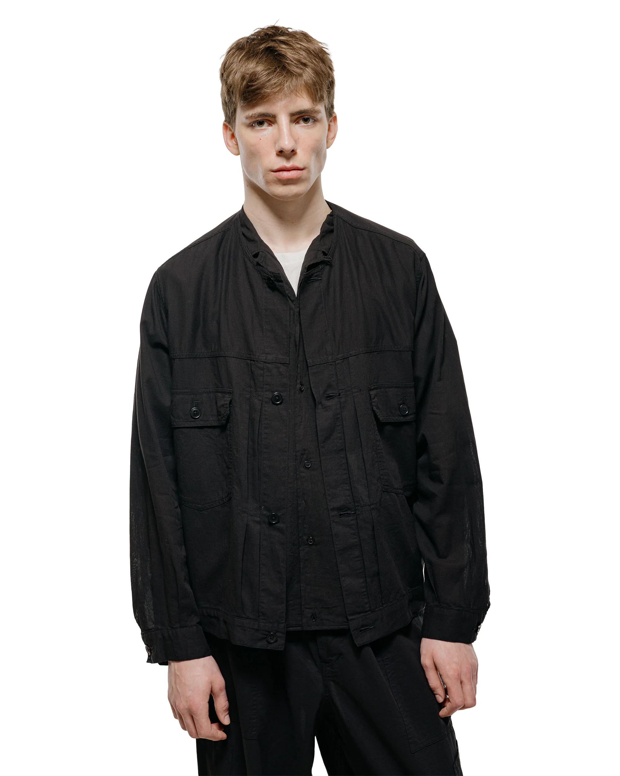 marka No Collar Tracker Jacket High Twisted Dobby Cloth Black - Image 2