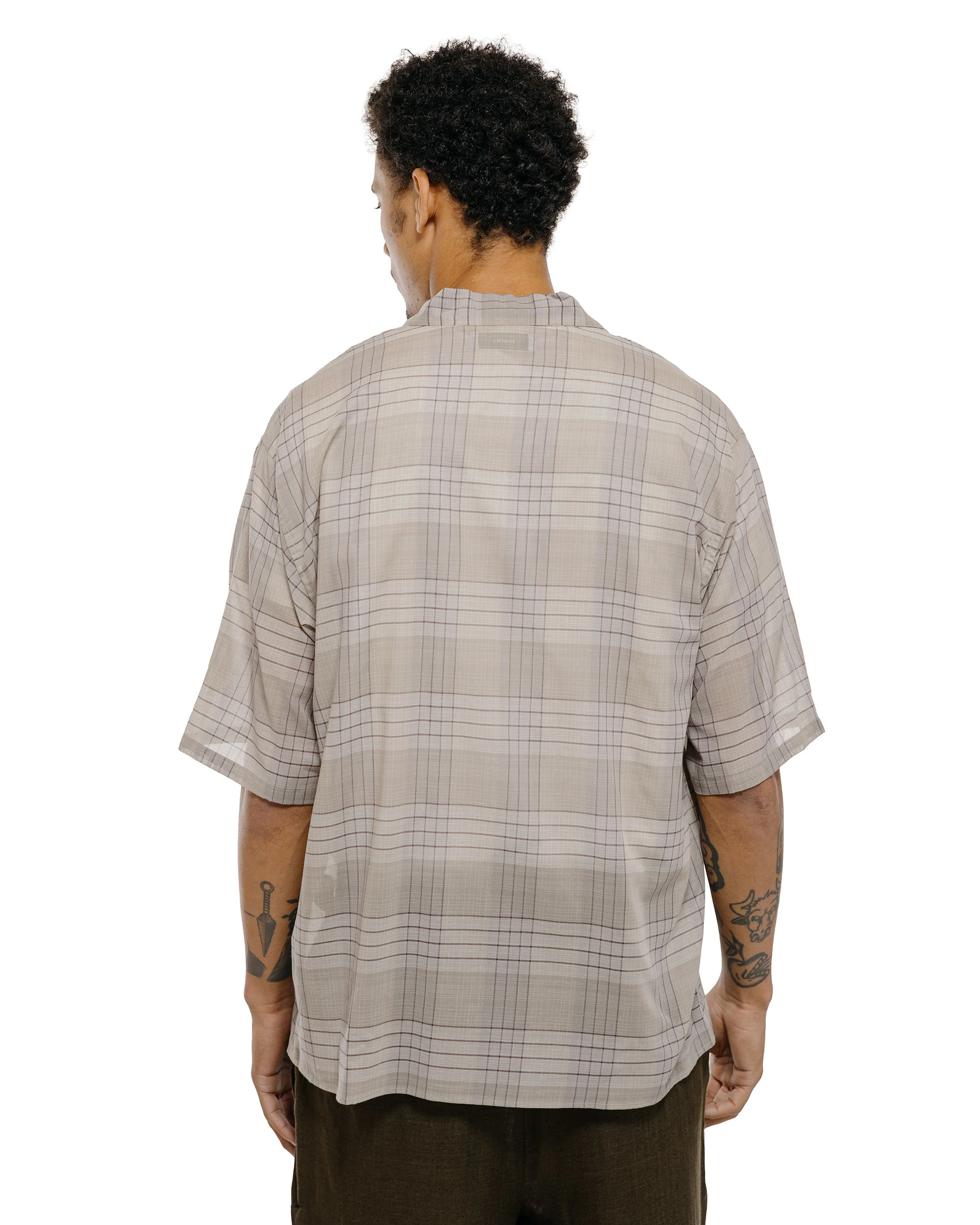 marka Open Collar S/S Shirt Organic Cotton High Twisted Loan Sage Check - Image 4