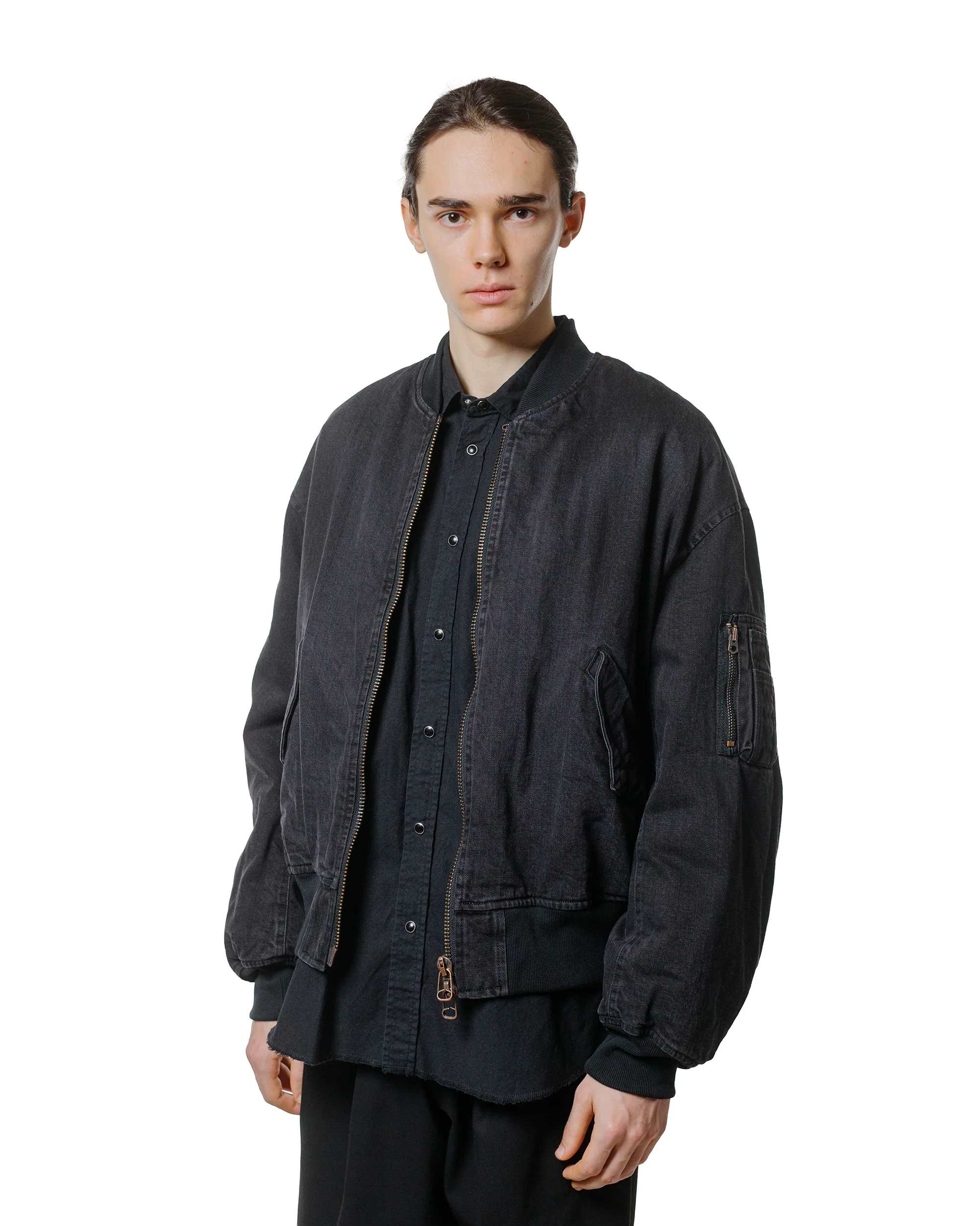 marka Puffed Denim Bomber Jacket Organic Cotton 12oz Denim Black - Image 2