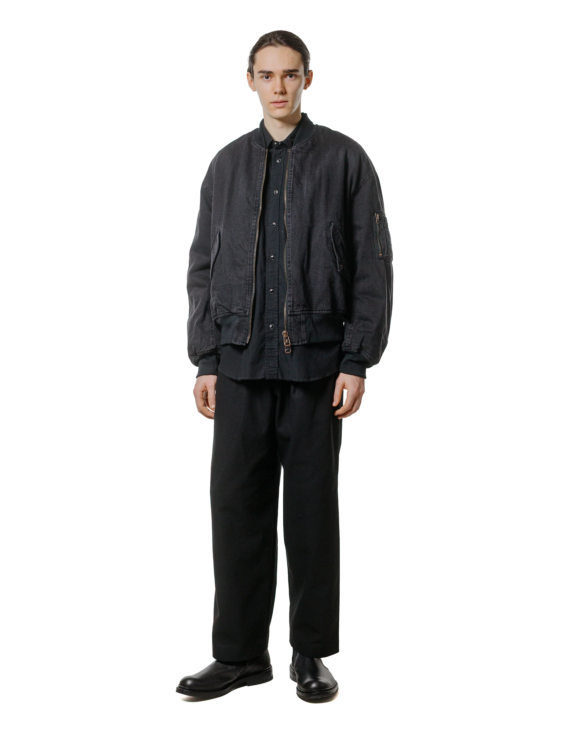 marka Puffed Denim Bomber Jacket Organic Cotton 12oz Denim Black - Image 4