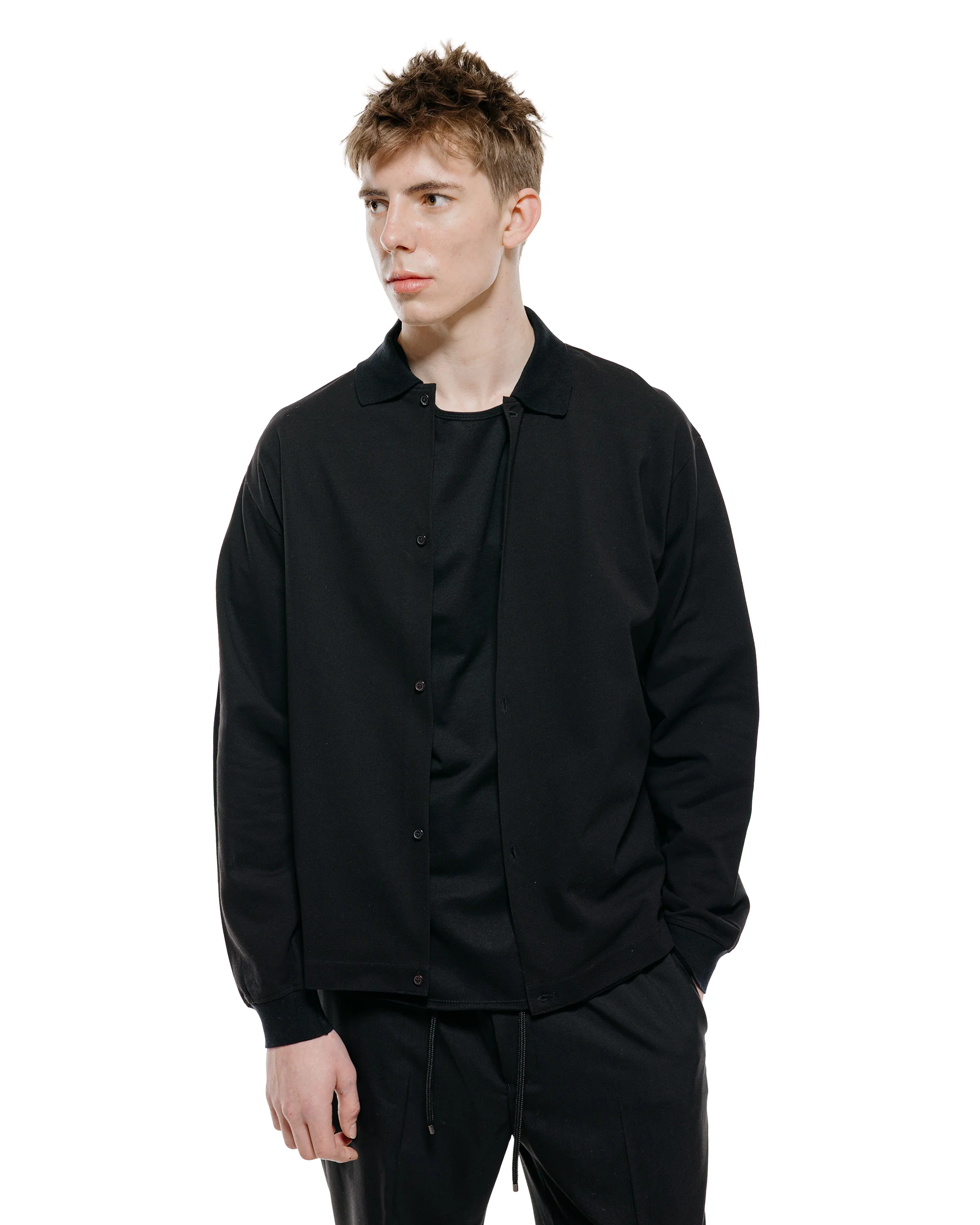 marka Shirt Cardigan Cotton High Twisted Pique Black - Image 2