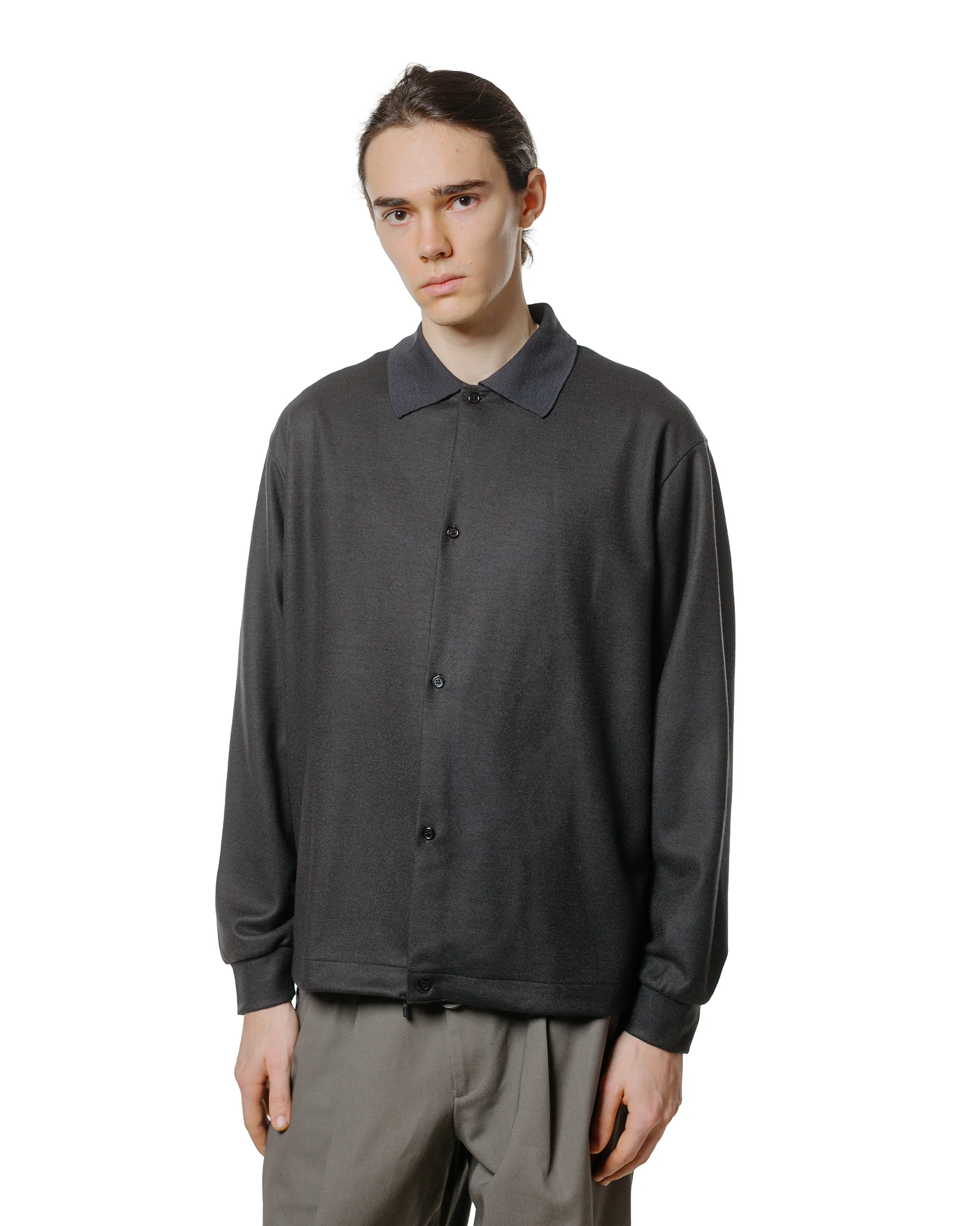 marka Shirt Cardigan Super 140s Wool Knit Charcoal - Image 2