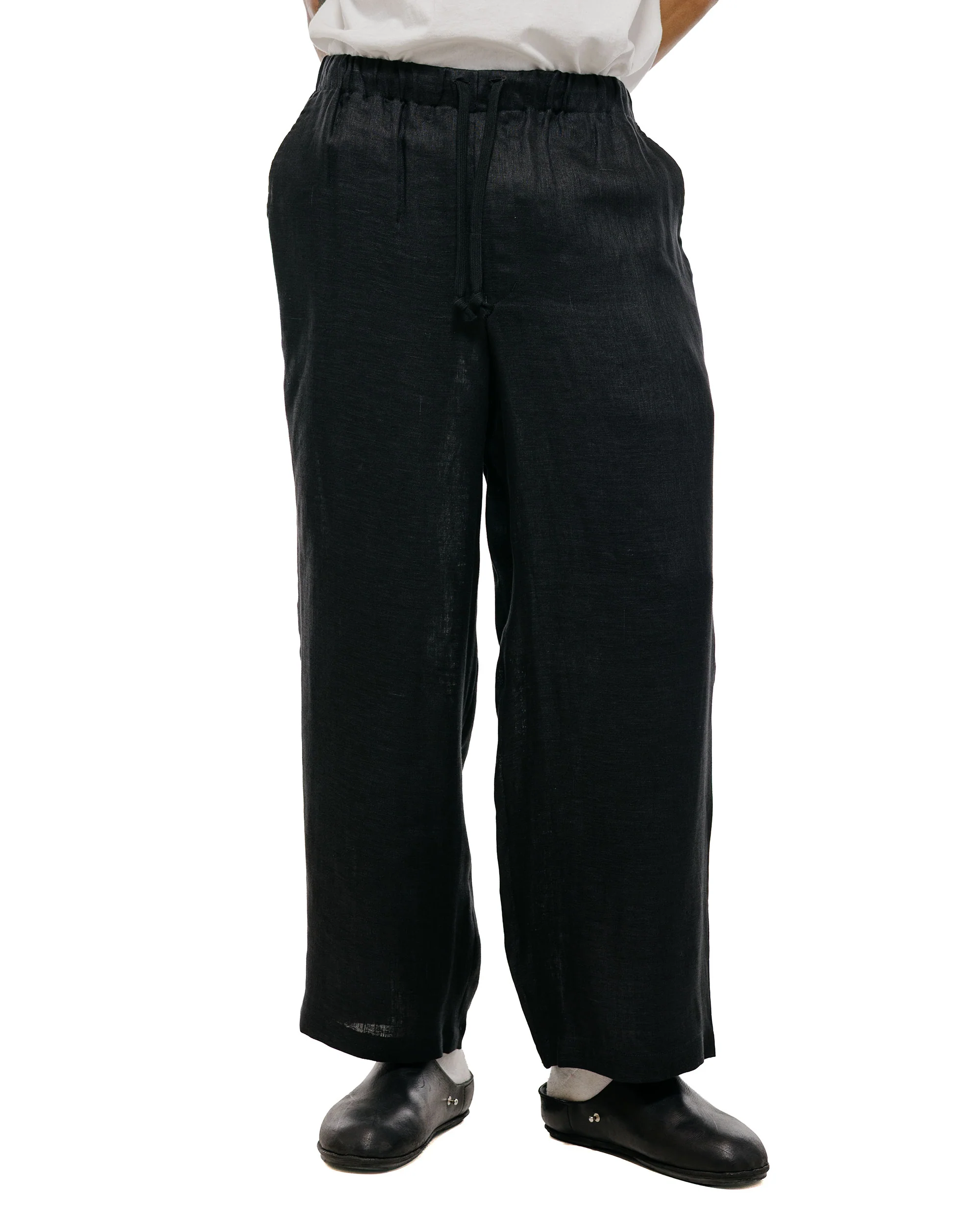 marka Wide Cylinder Fit Easy Pants Linen Gauze Double Cloth Black - Image 2