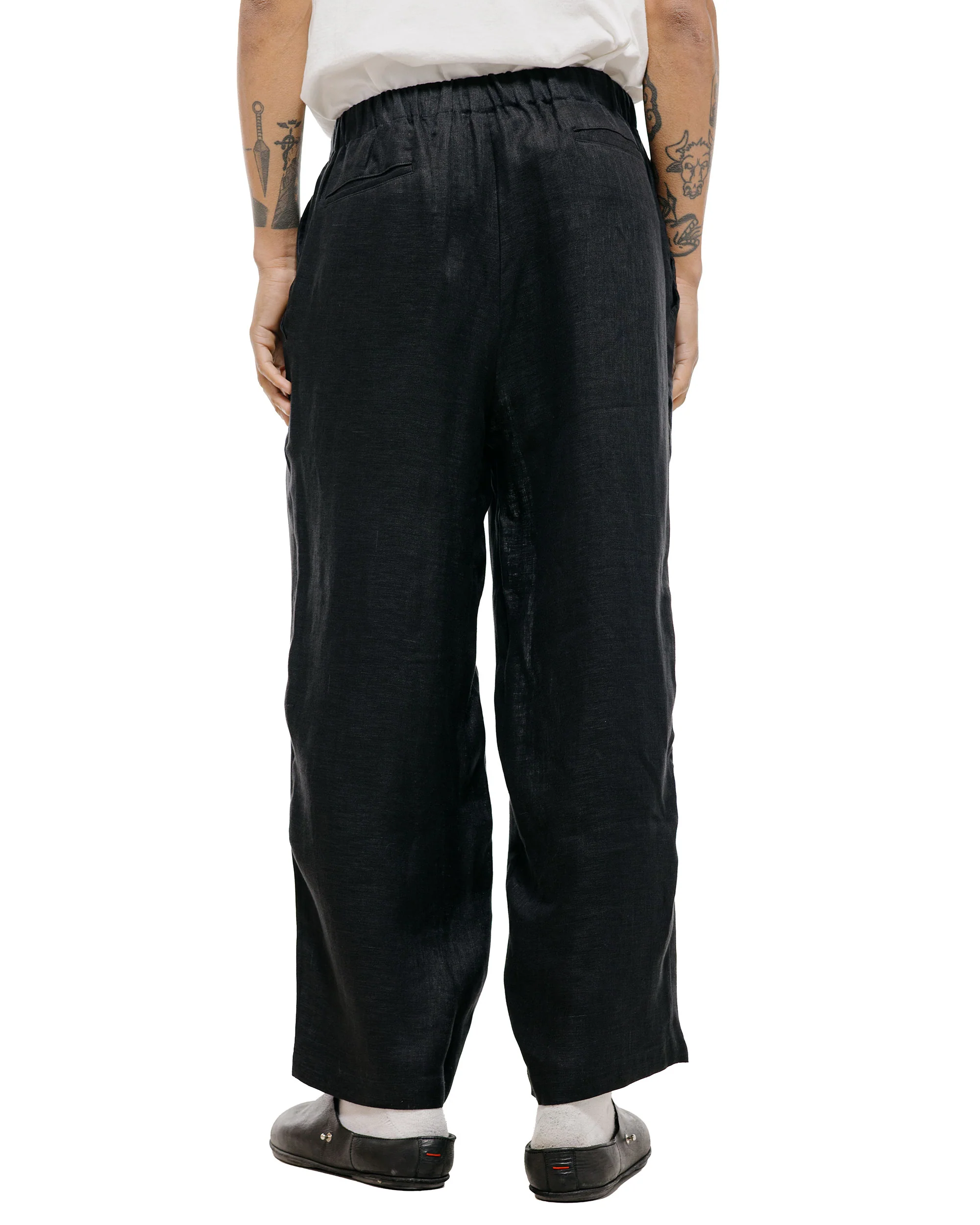 marka Wide Cylinder Fit Easy Pants Linen Gauze Double Cloth Black - Image 4