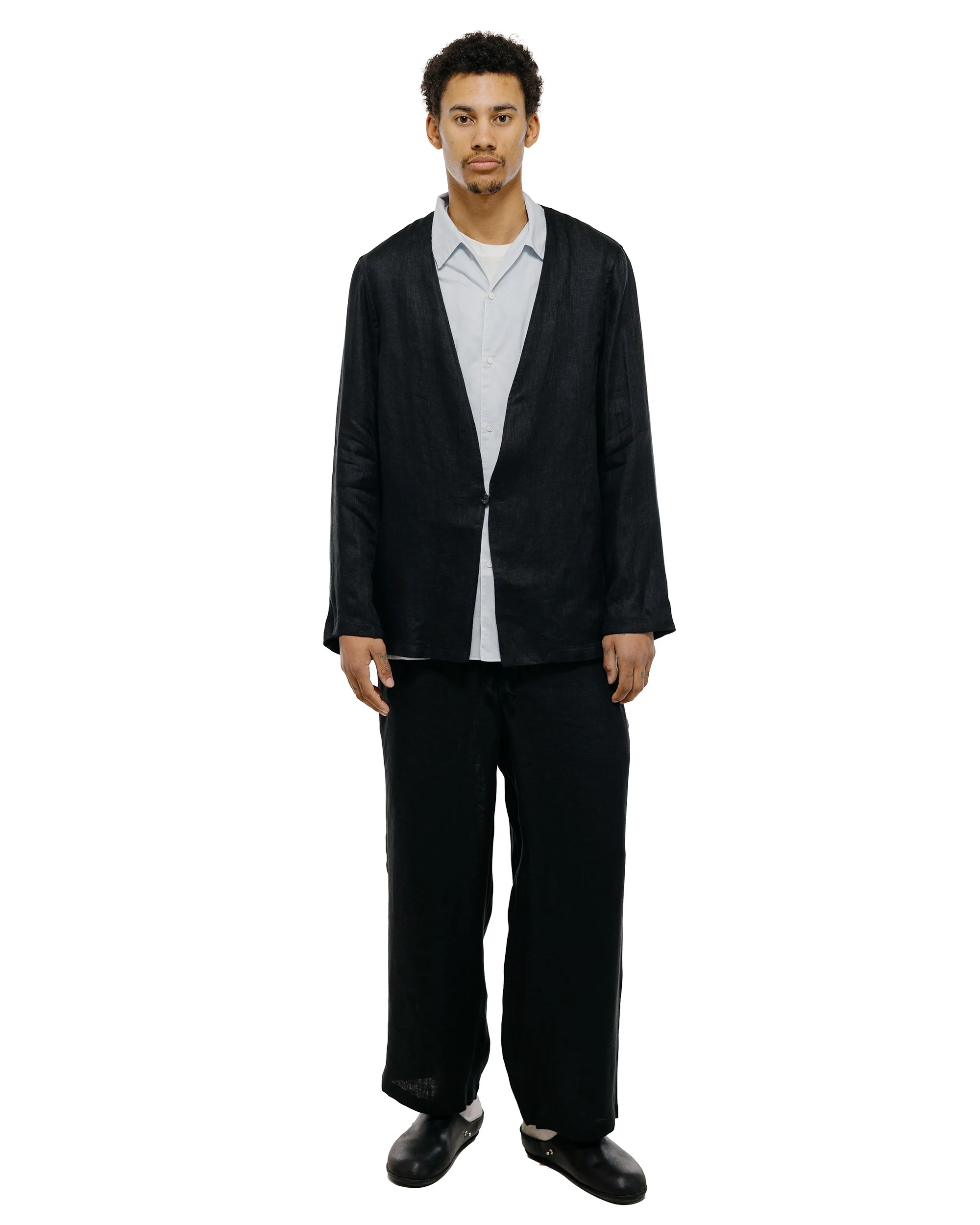 marka Wide Cylinder Fit Easy Pants Linen Gauze Double Cloth Black - Image 5