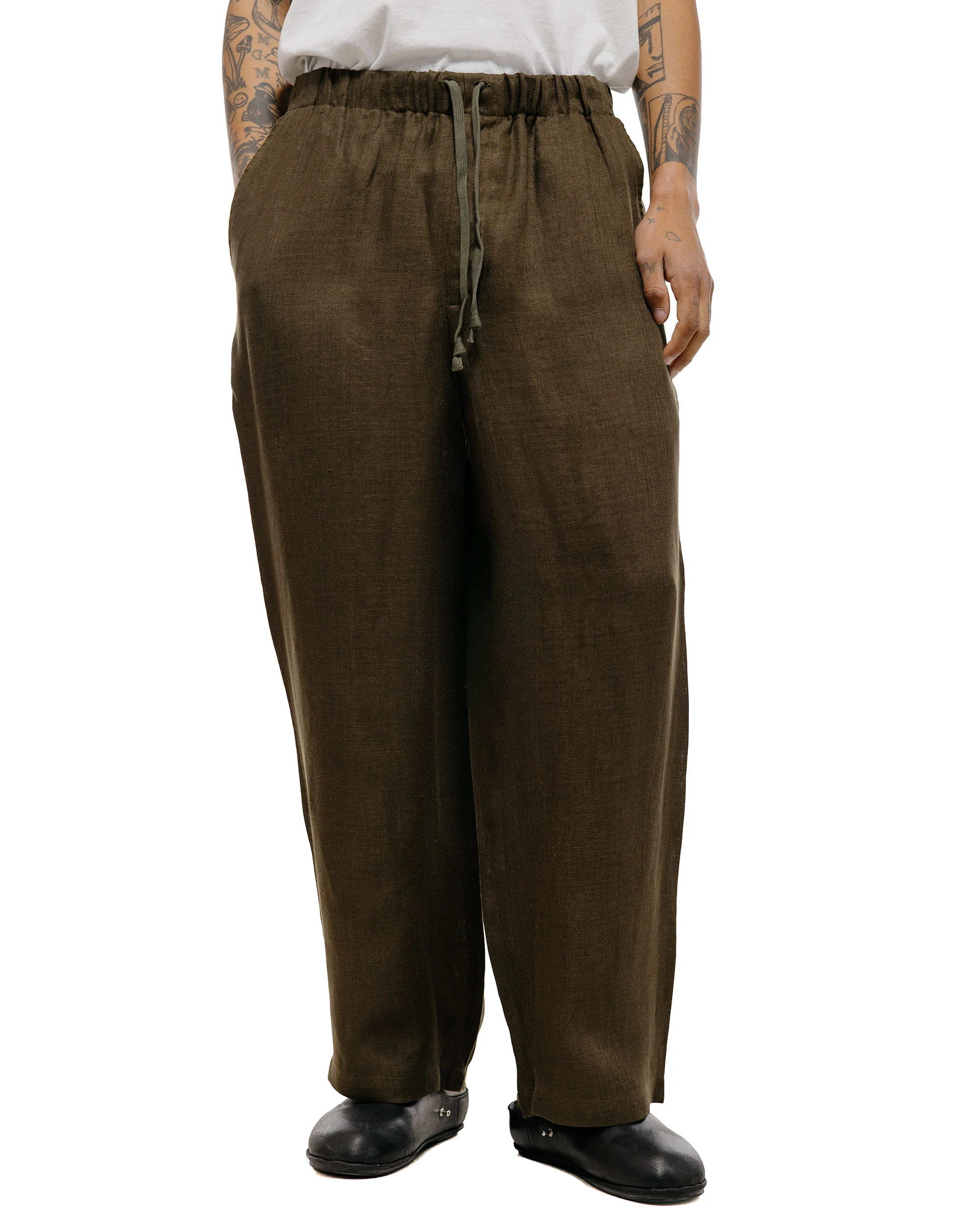 marka Wide Cylinder Fit Easy Pants Linen Gauze Double Cloth Olive - Image 2