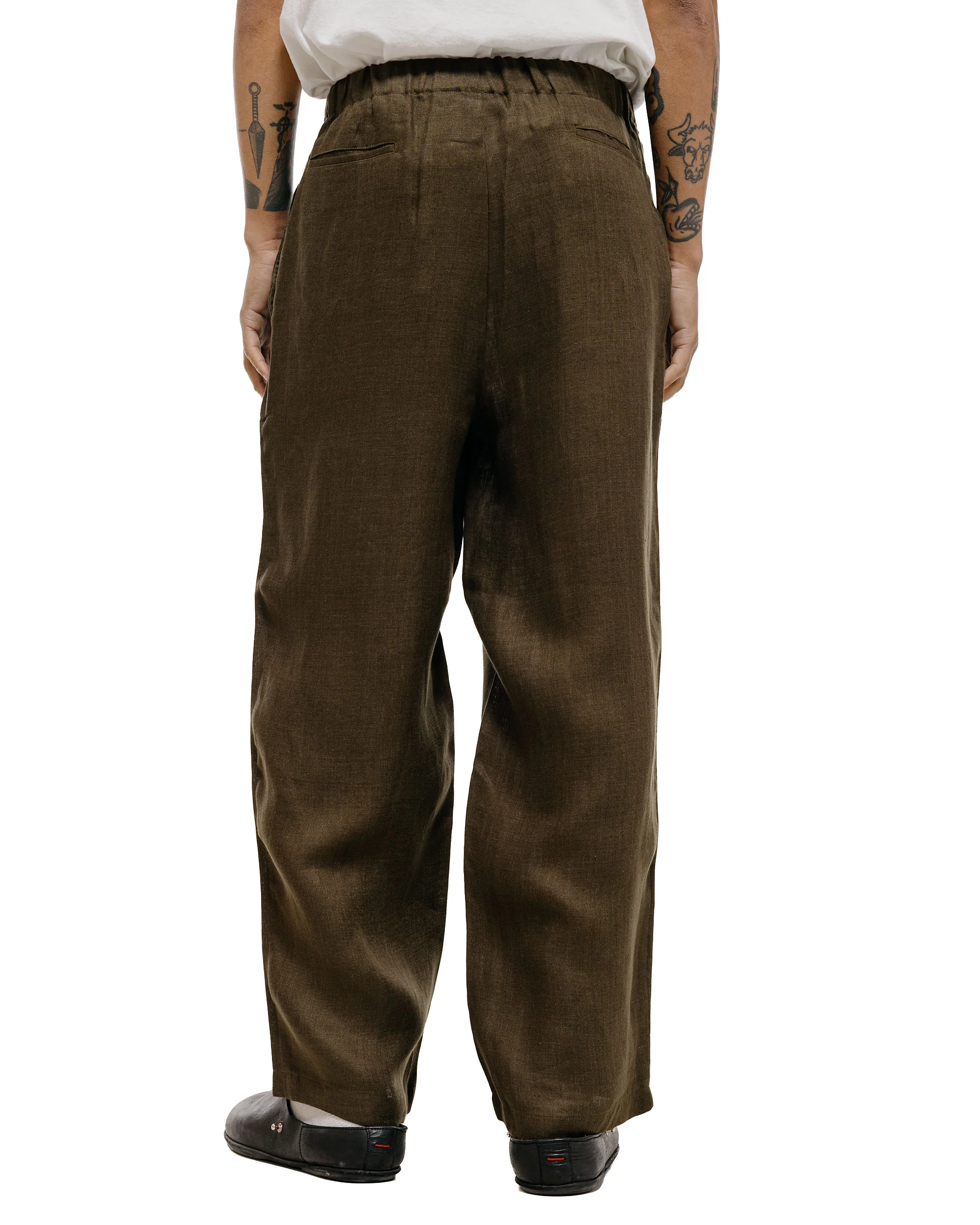 marka Wide Cylinder Fit Easy Pants Linen Gauze Double Cloth Olive - Image 4