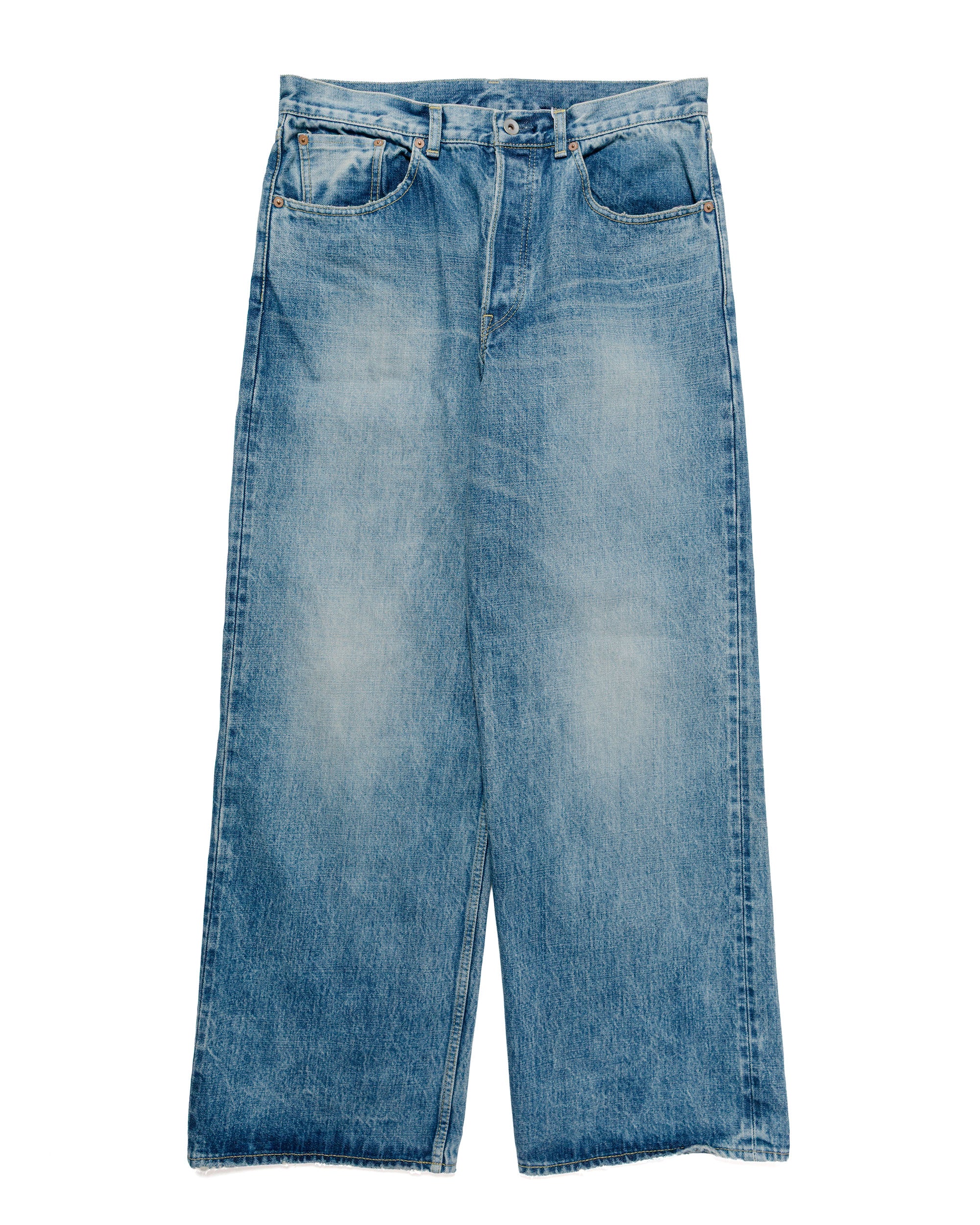 marka Wide Leg Jeans Organic Cotton 13.5oz Selvedge Denim Used Washed