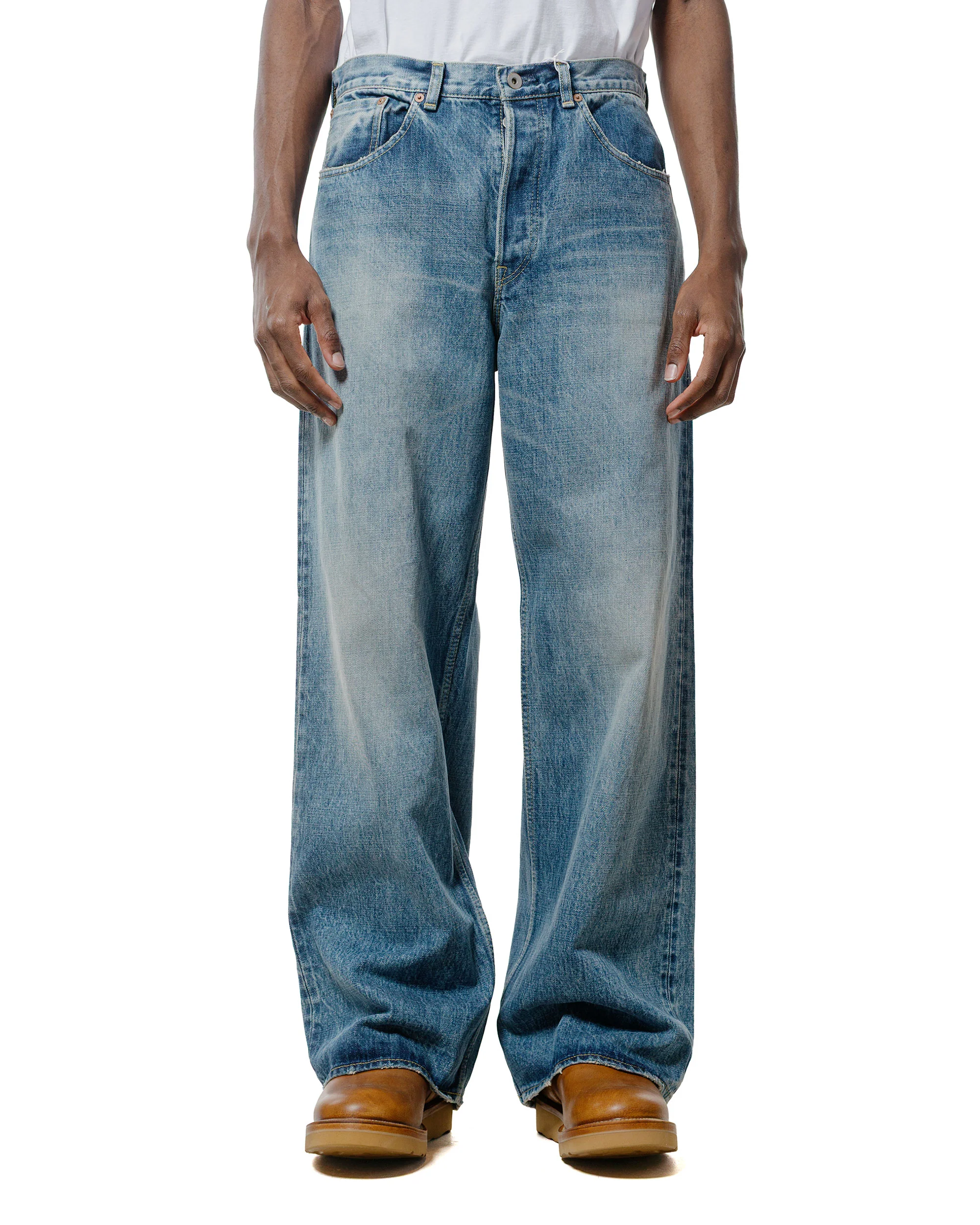marka Wide Leg Jeans Organic Cotton 13.5oz Selvedge Denim Used Washed - Image 2