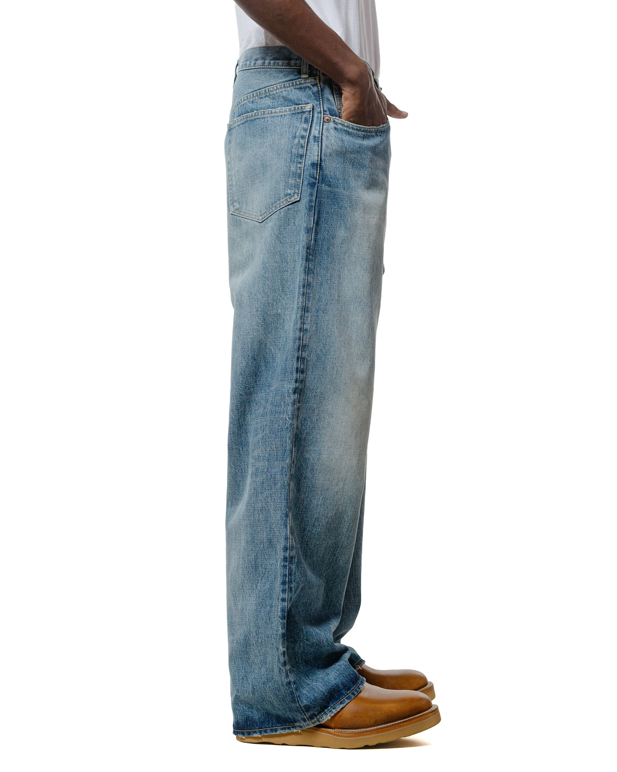 marka Wide Leg Jeans Organic Cotton 13.5oz Selvedge Denim Used Washed - Image 3