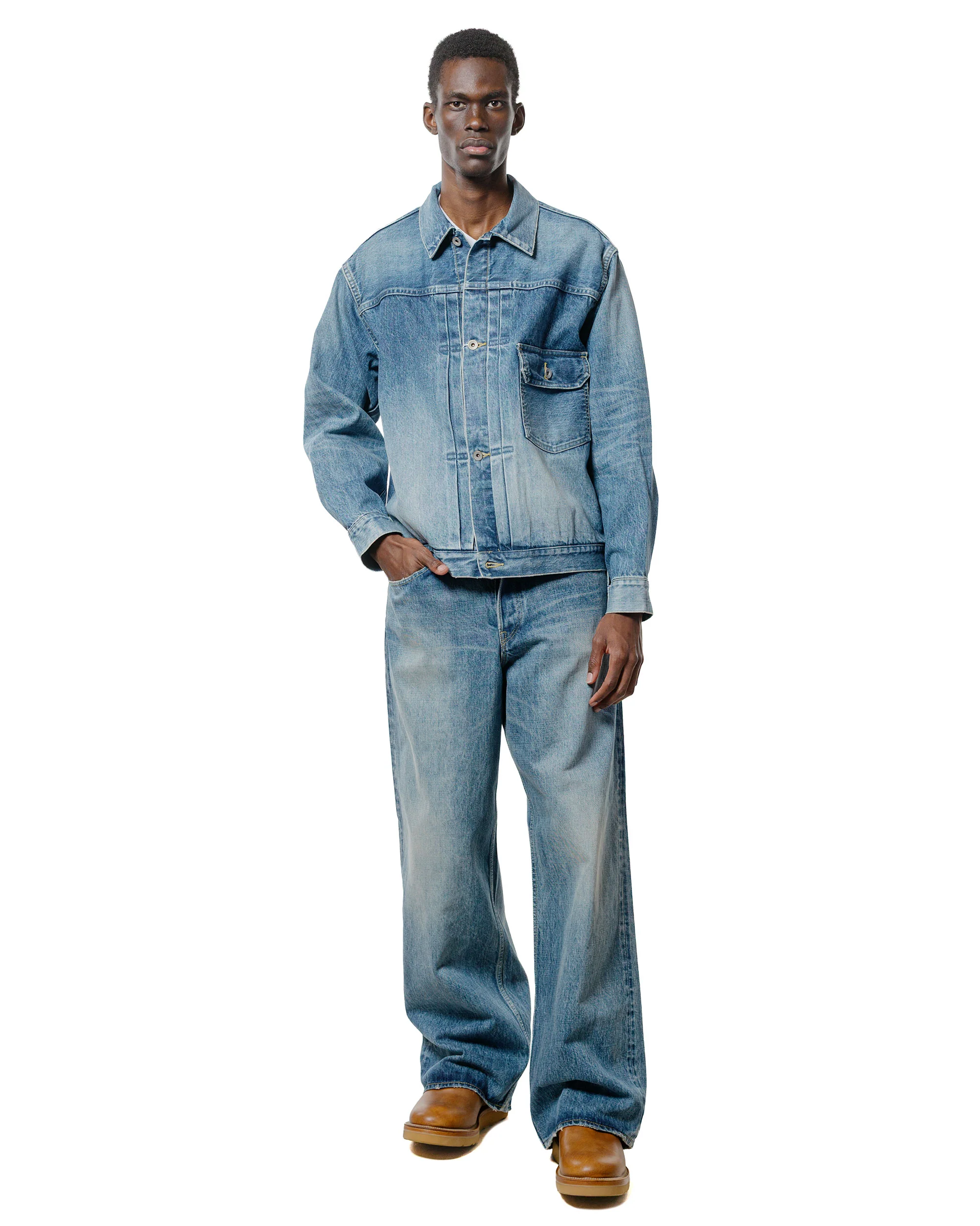 marka Wide Leg Jeans Organic Cotton 13.5oz Selvedge Denim Used Washed - Image 5