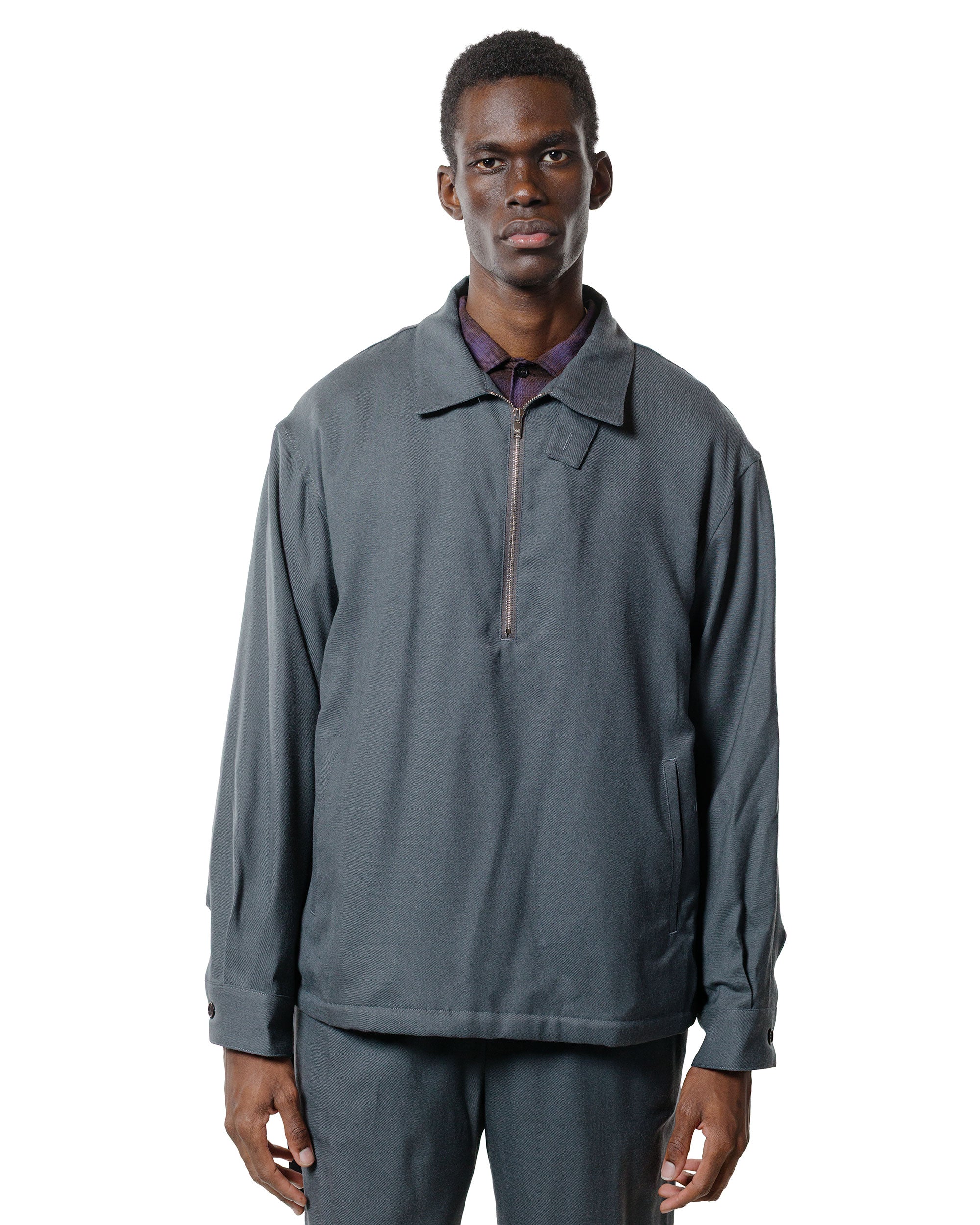 MARKAWARE Half Zip Service Jacket 2/80 Organic Wool Viyella Forest Grey - Image 2