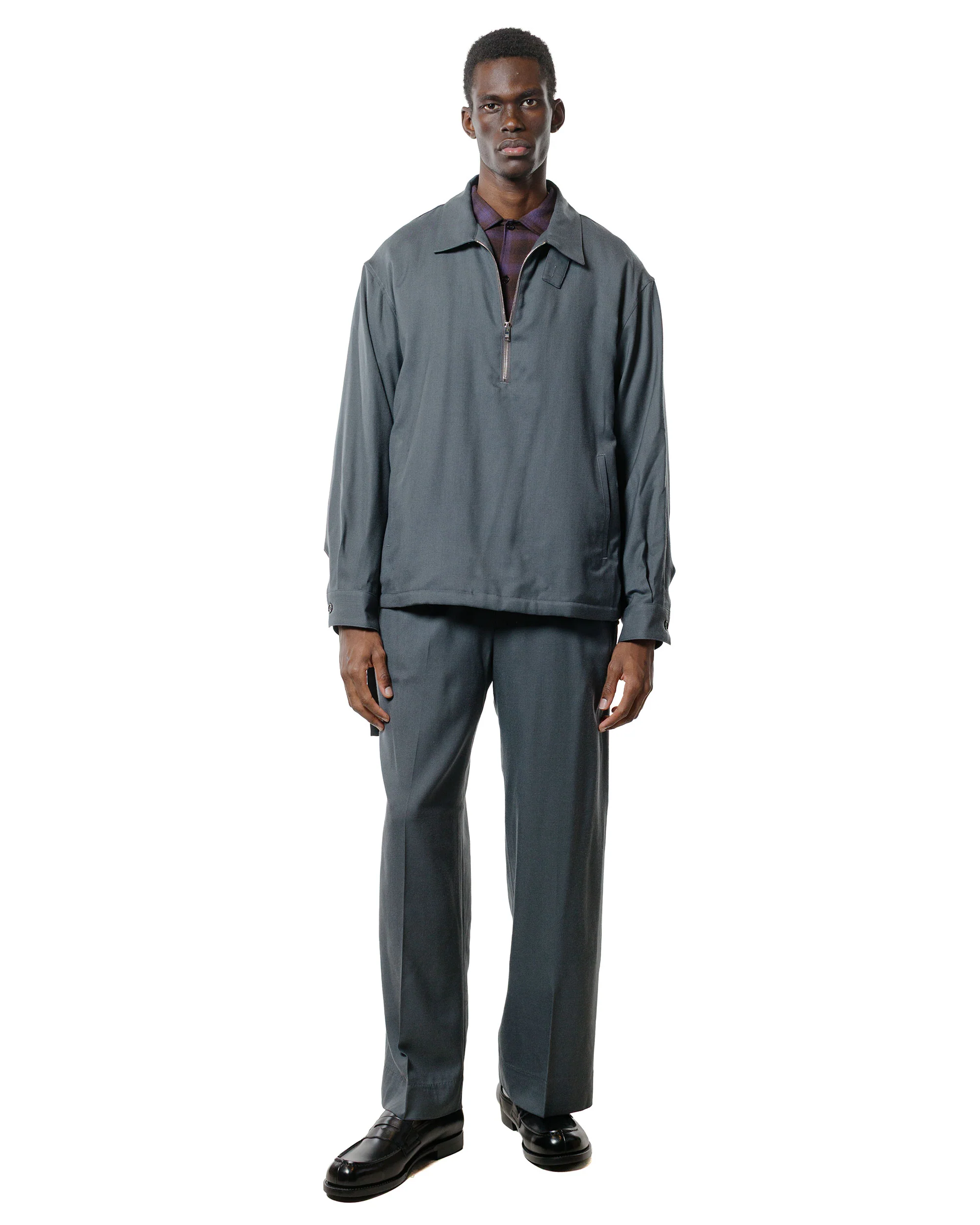 MARKAWARE Half Zip Service Jacket 2/80 Organic Wool Viyella Forest Grey - Image 4