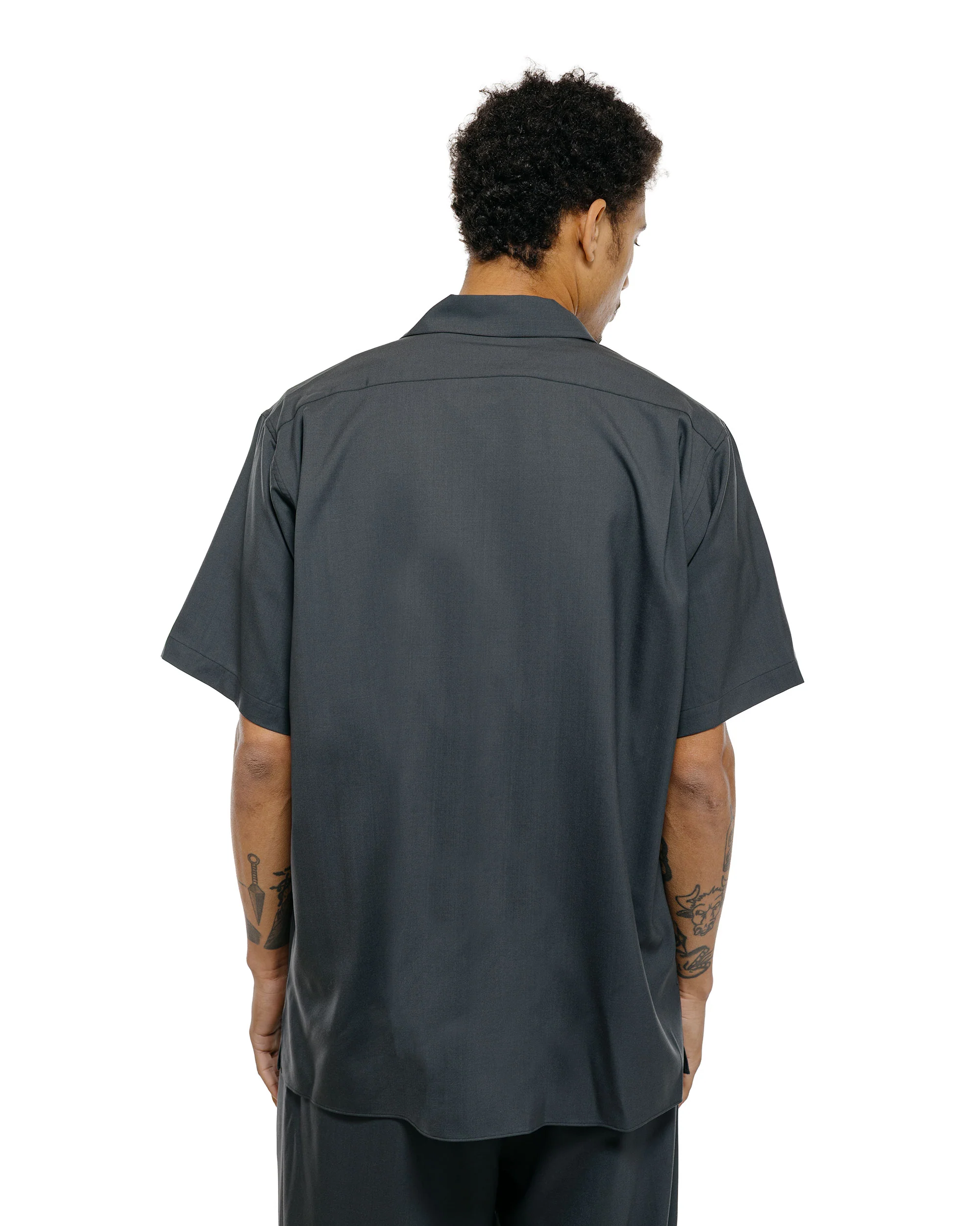 MARKAWARE Italian Open Collar S/S Shirt Organic Wool 2/80 Tropical Charcoal - Image 3