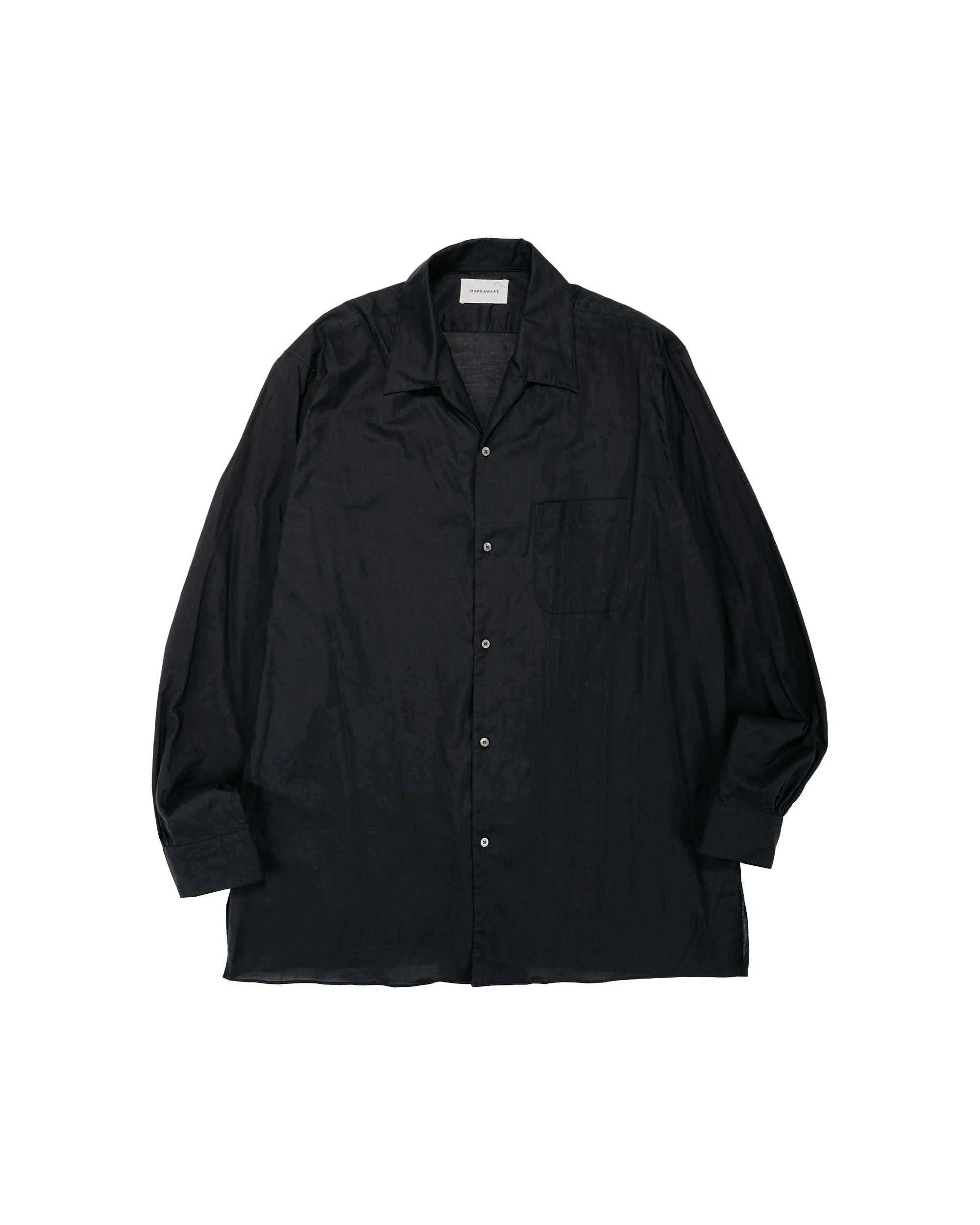 MARKAWARE Italian Open Collar Shirt Organic Cotton 90/1 Lawn Black
