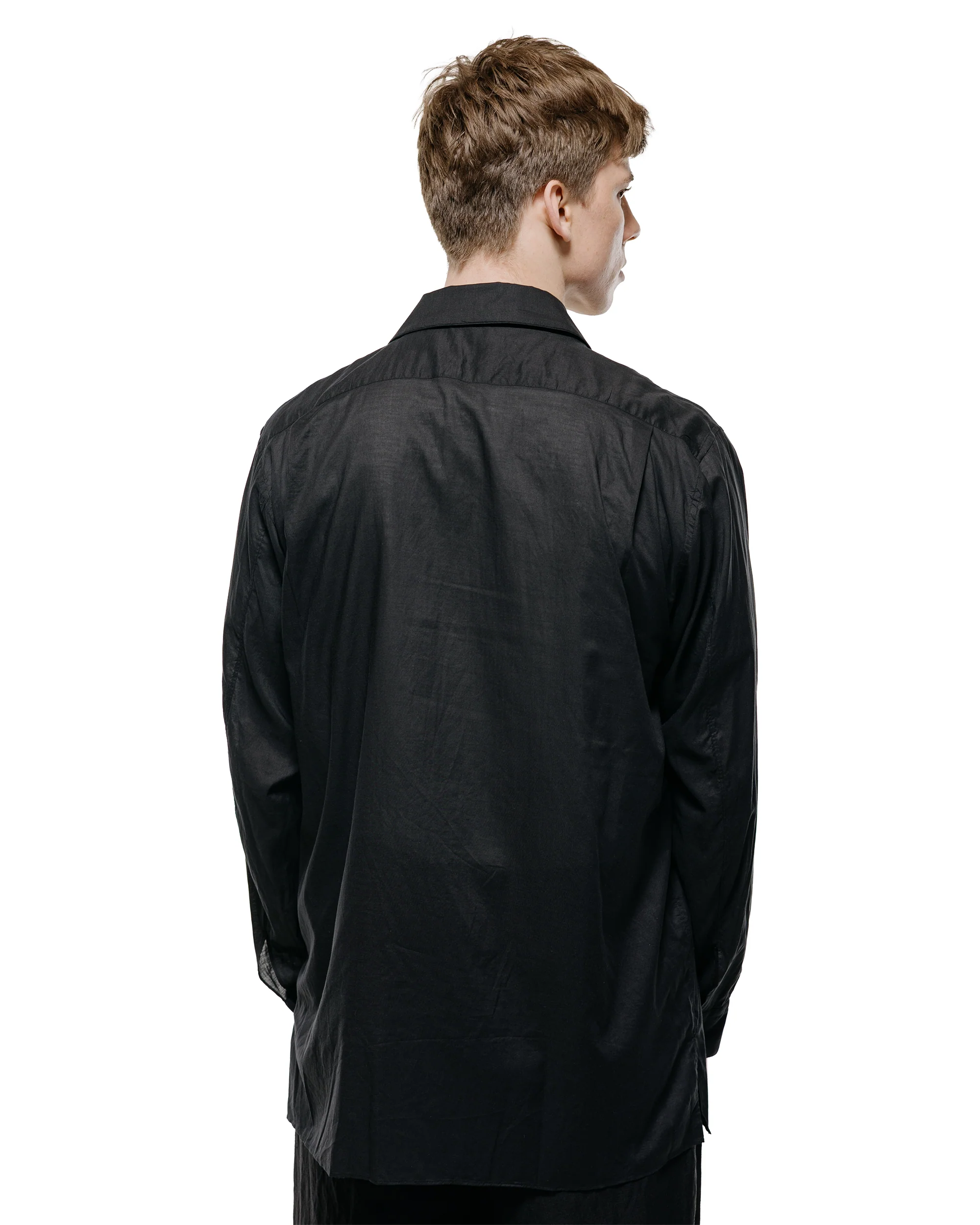 MARKAWARE Italian Open Collar Shirt Organic Cotton 90/1 Lawn Black - Image 3