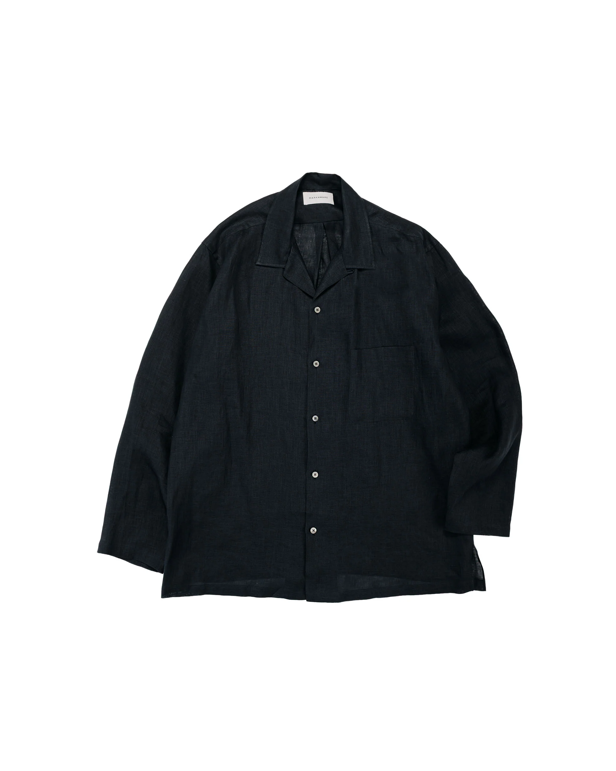 MARKAWARE Open Collar Shirt Hemp Shirting Black