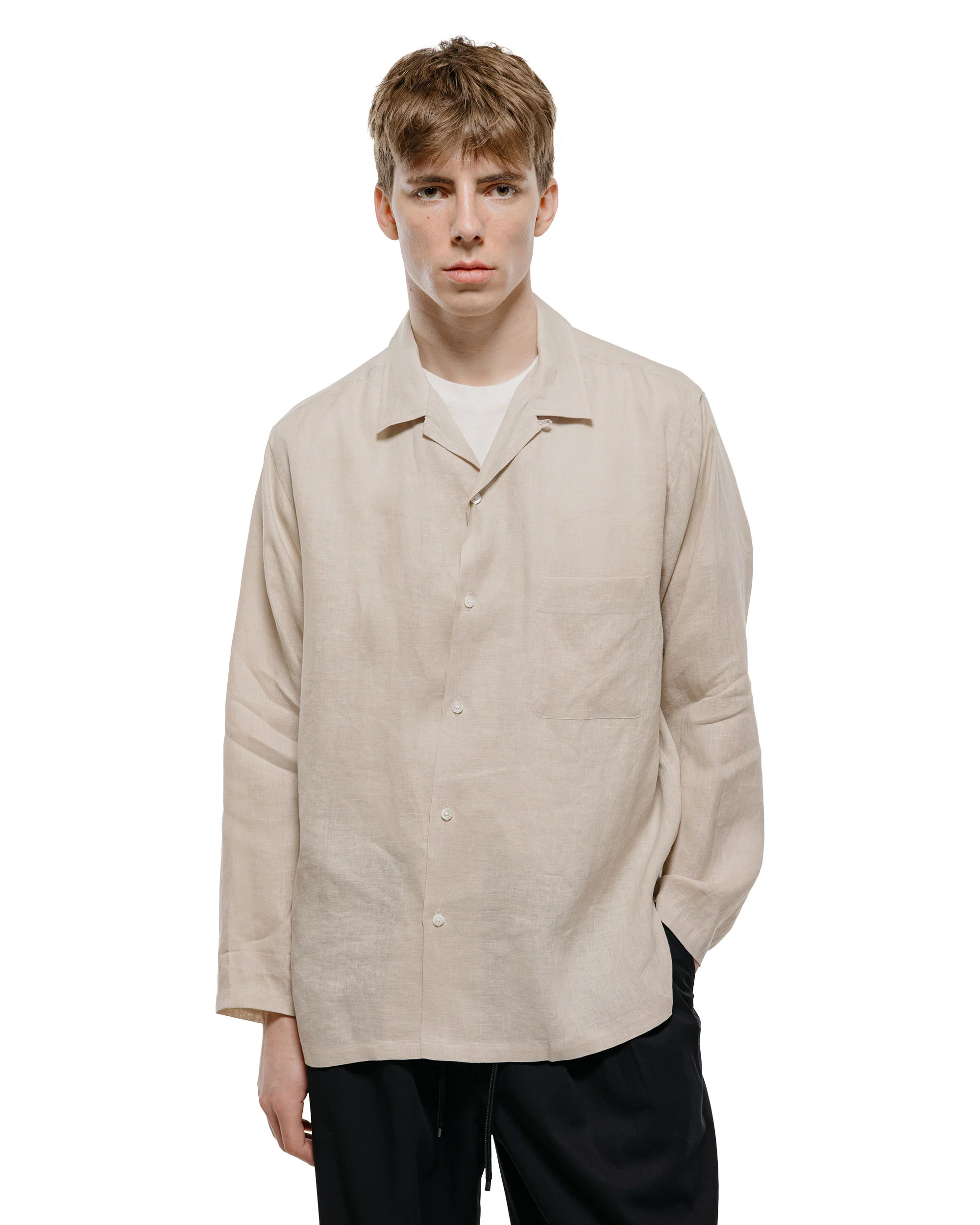MARKAWARE Open Collar Shirt Hemp Shirting Taupe - Image 2