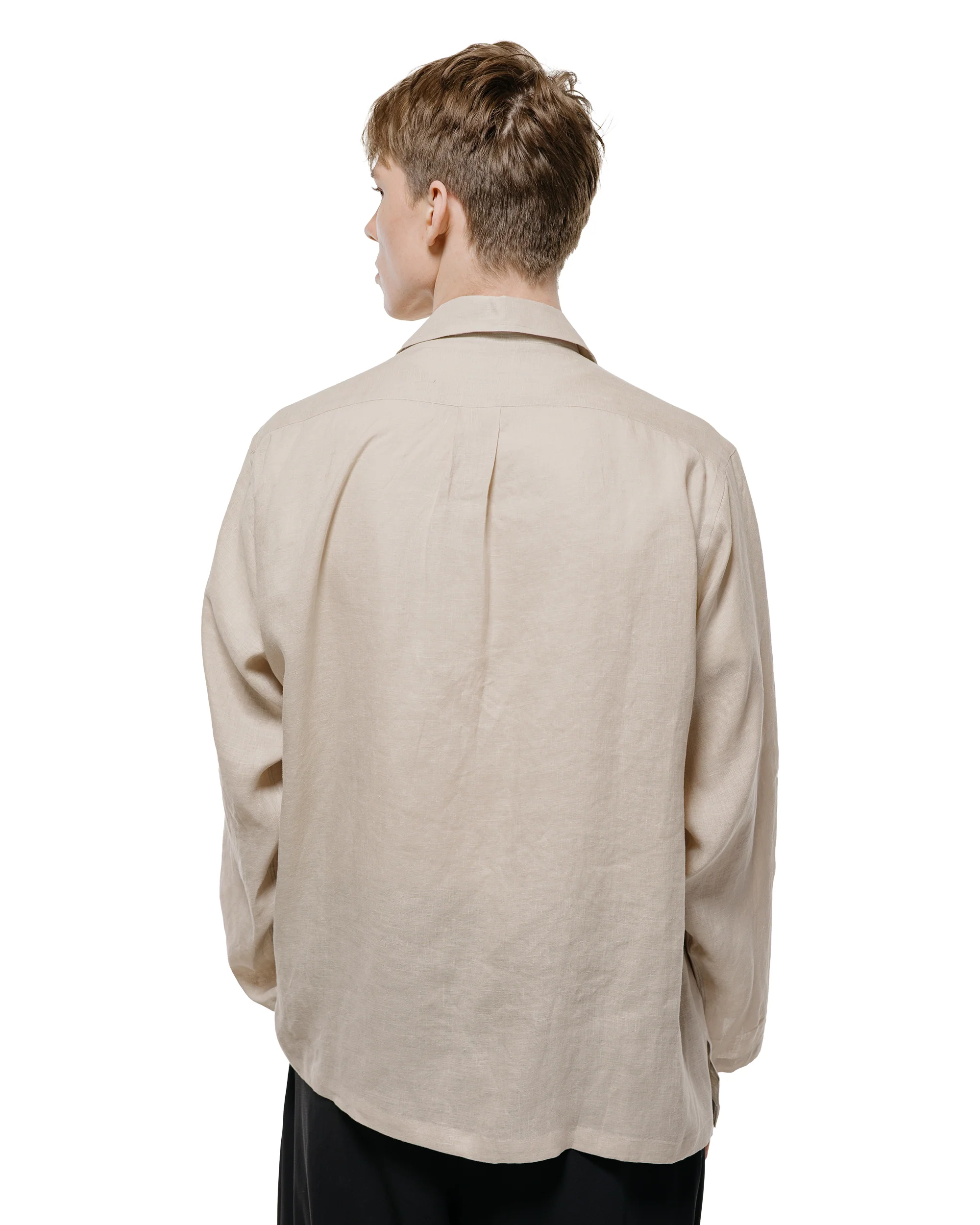 MARKAWARE Open Collar Shirt Hemp Shirting Taupe - Image 3
