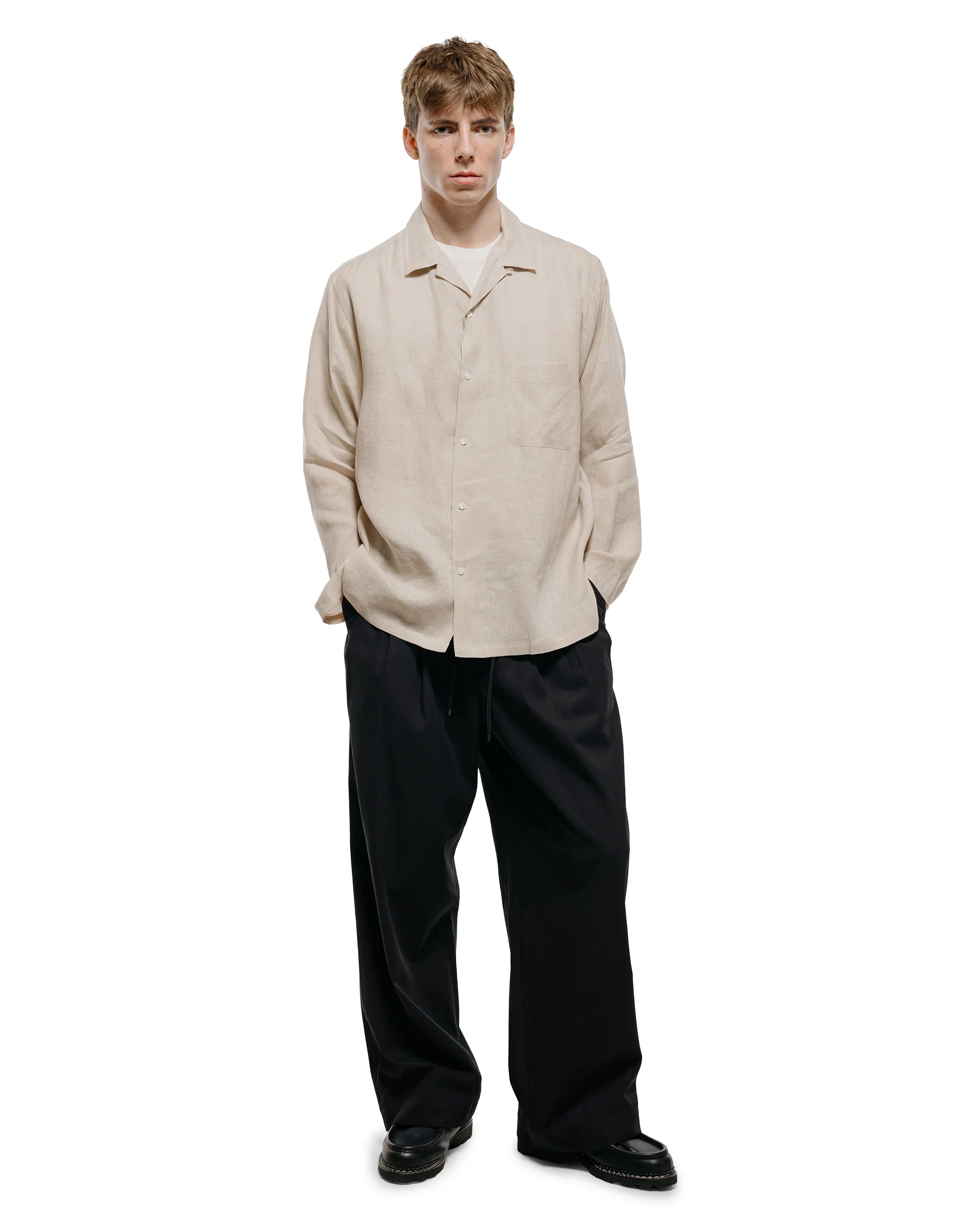 MARKAWARE Open Collar Shirt Hemp Shirting Taupe - Image 4