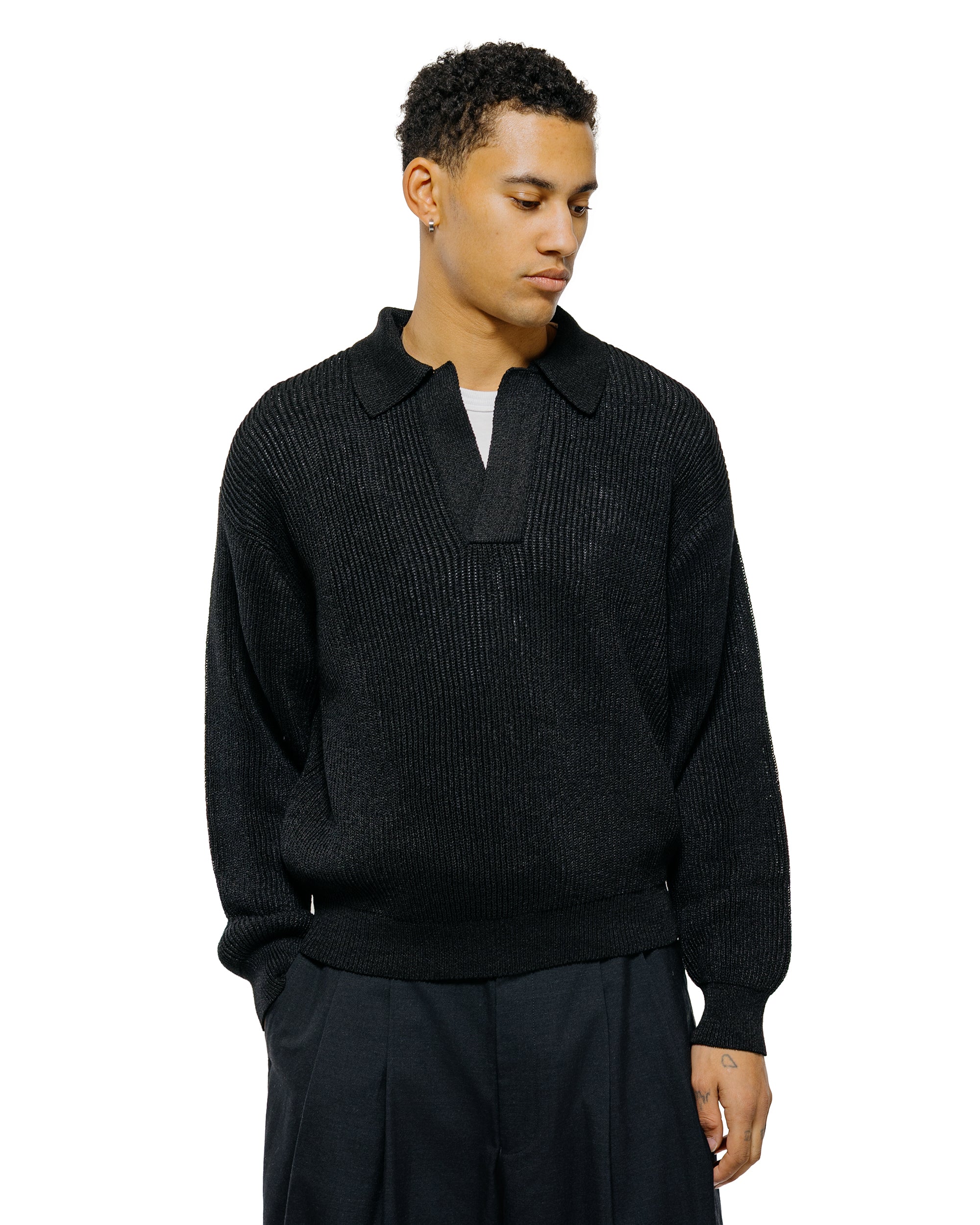 MARKAWARE Organic Cotton Japanese Paper Silk Yarn Skipper Rib Jumper Black - Image 2