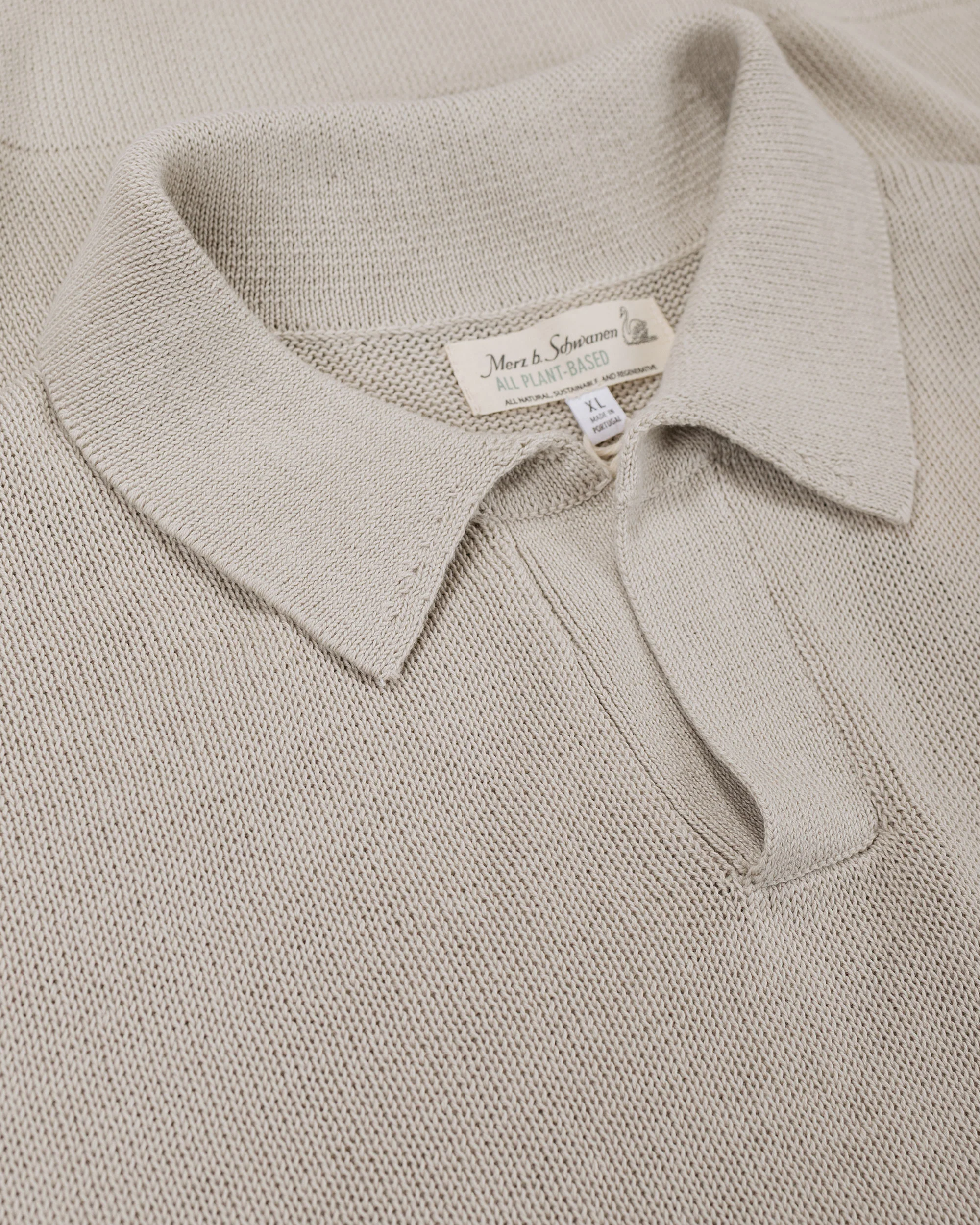 Merz B. Schwanen KNITPOLO02 Cotton Short Sleeve Polo Shirt Sand - Image 4