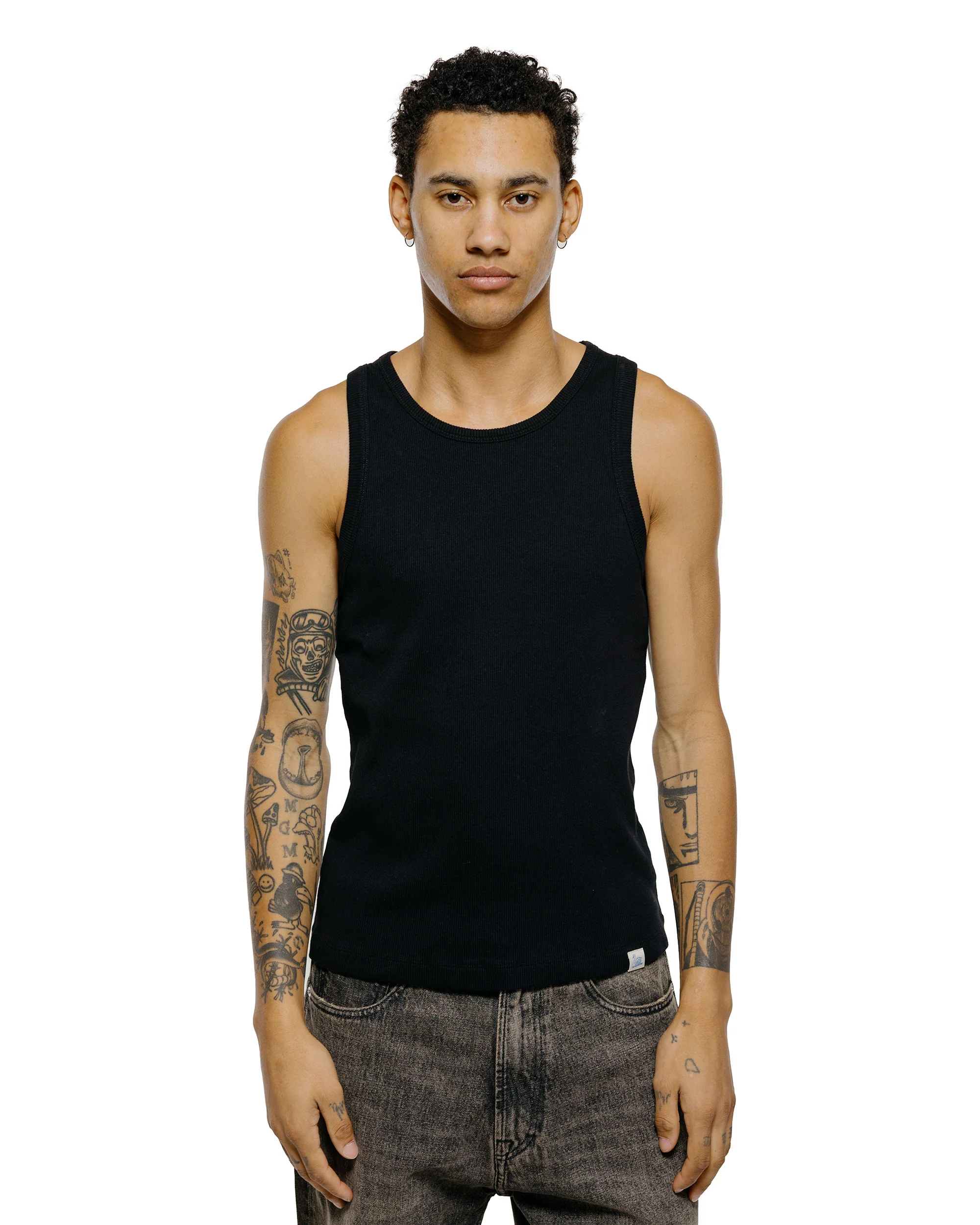 Merz B. Schwanen RIBTANK01 Iconic Ribbed Cotton Tank Top Deep Black - Image 2